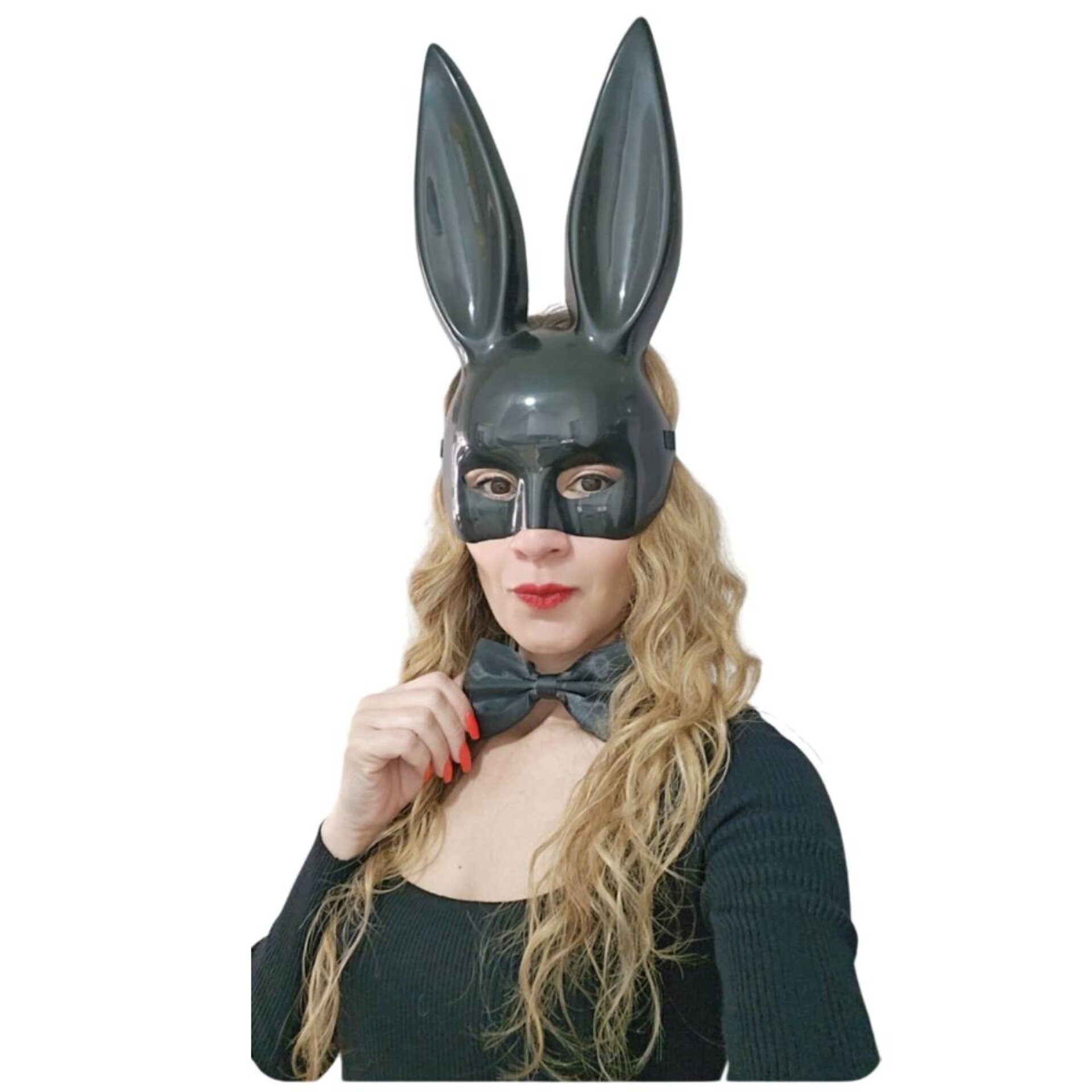 Vestido Negro Corto Disfraz Conejita Sexy con Máscara y Pajarita para Halloween - 2