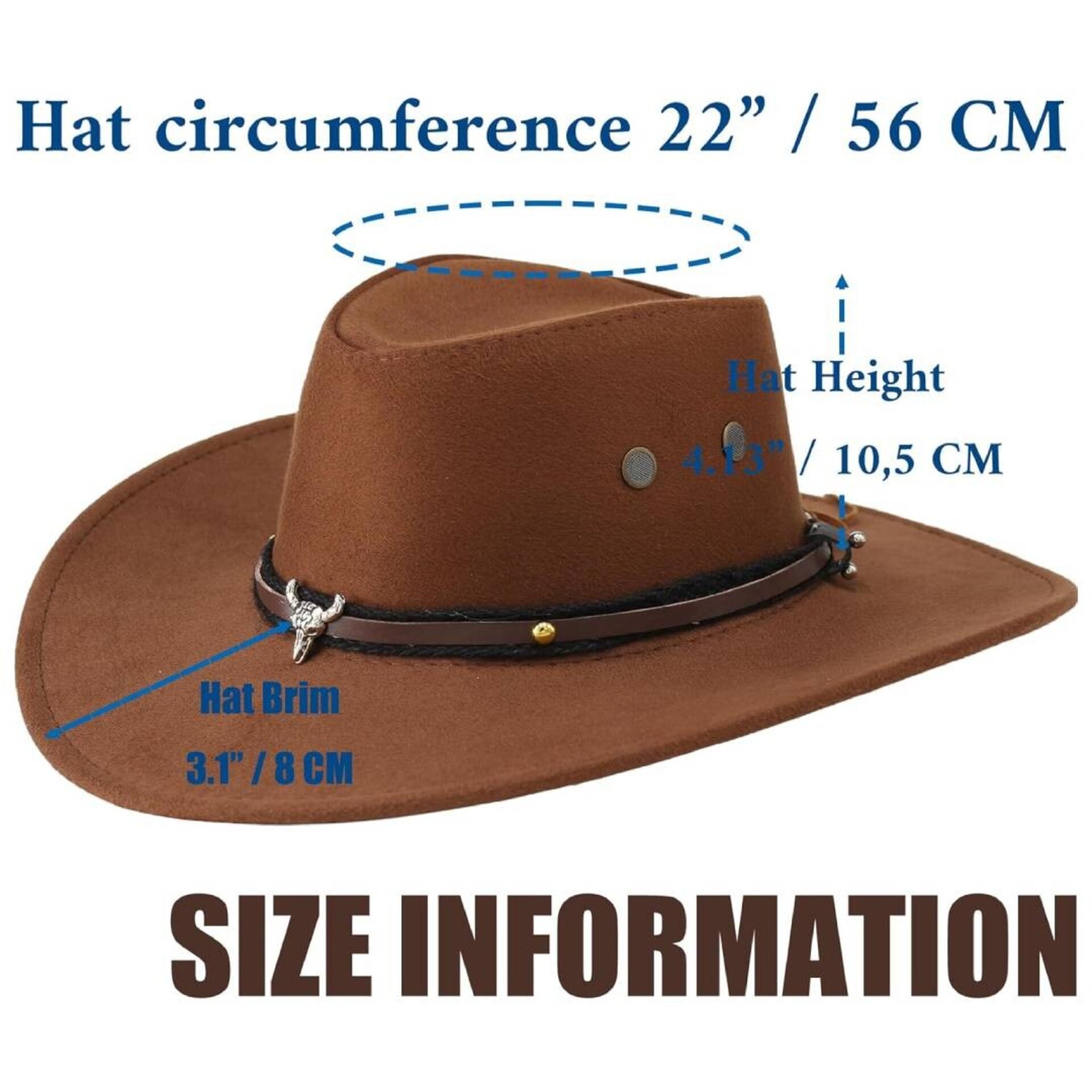 Sombrero Vaquero Cowboy Western Talla Ajustable S/M para Hombre Mujer Marrón - 5