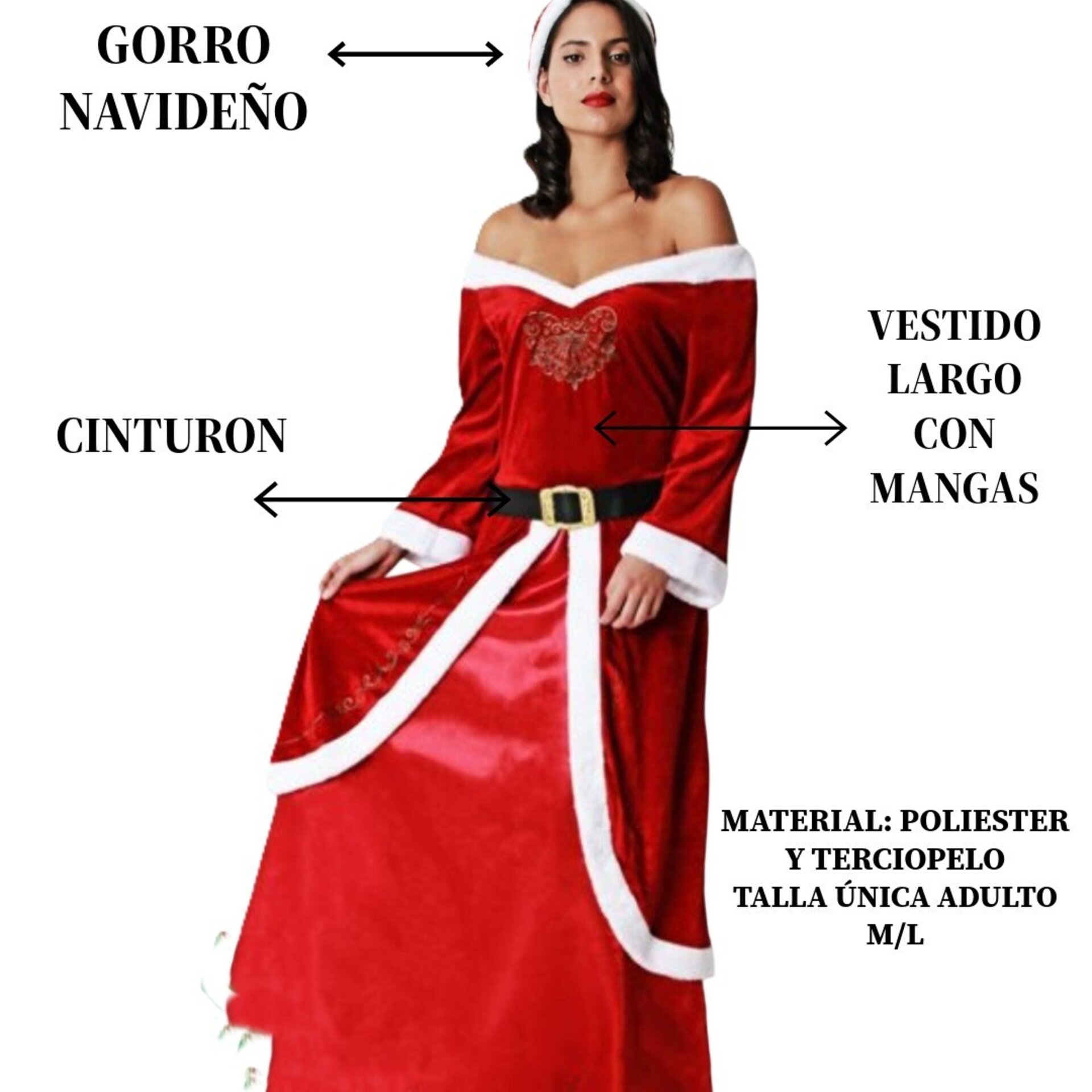 Disfraz Mamá Noel Clásico de Lujo - Vestido Largo Terciopelo Mujer | Talla única - 2