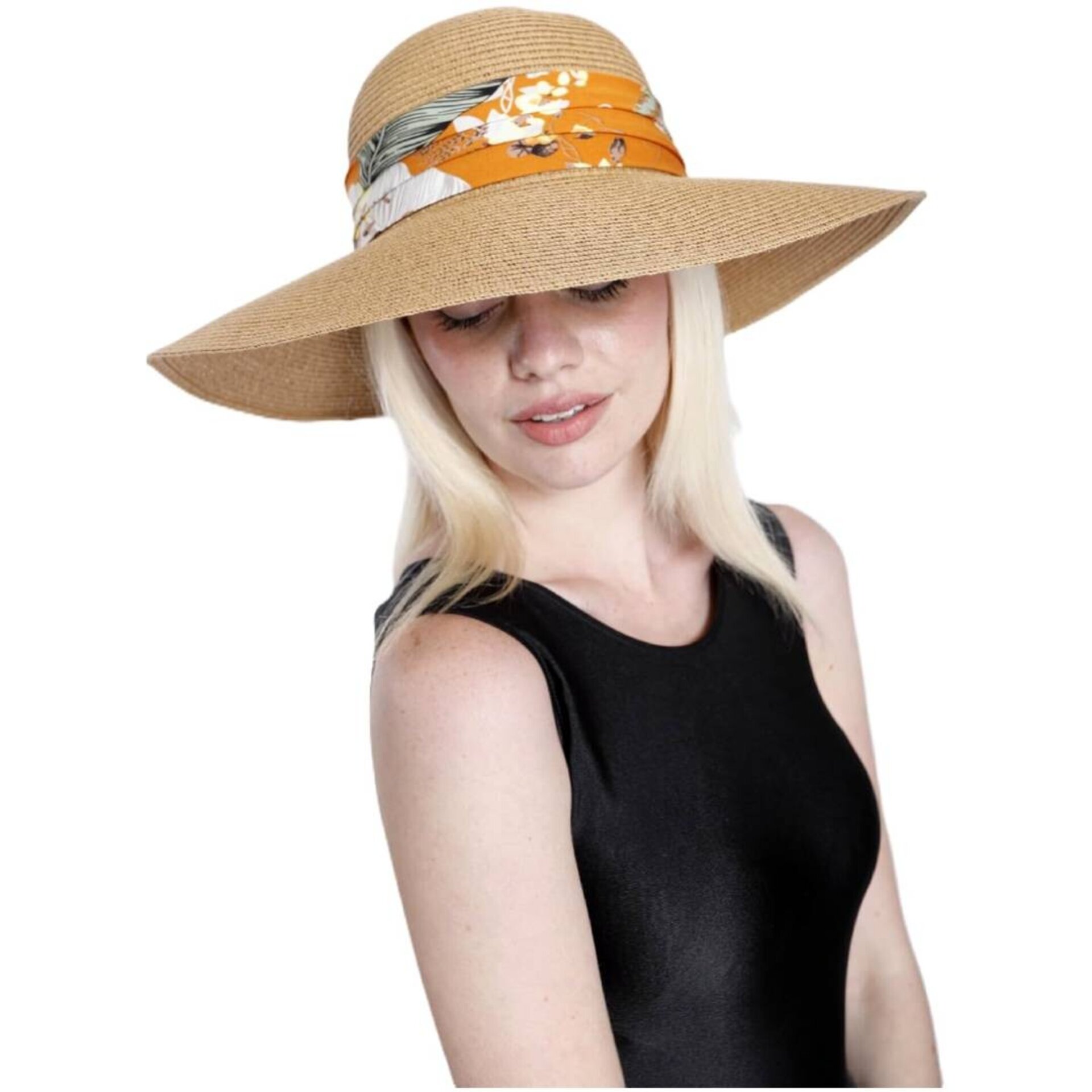 Sombrero Paja de ala Ancha para Mujer,Visera Grande Transpirable, Pamela Marrón - 3