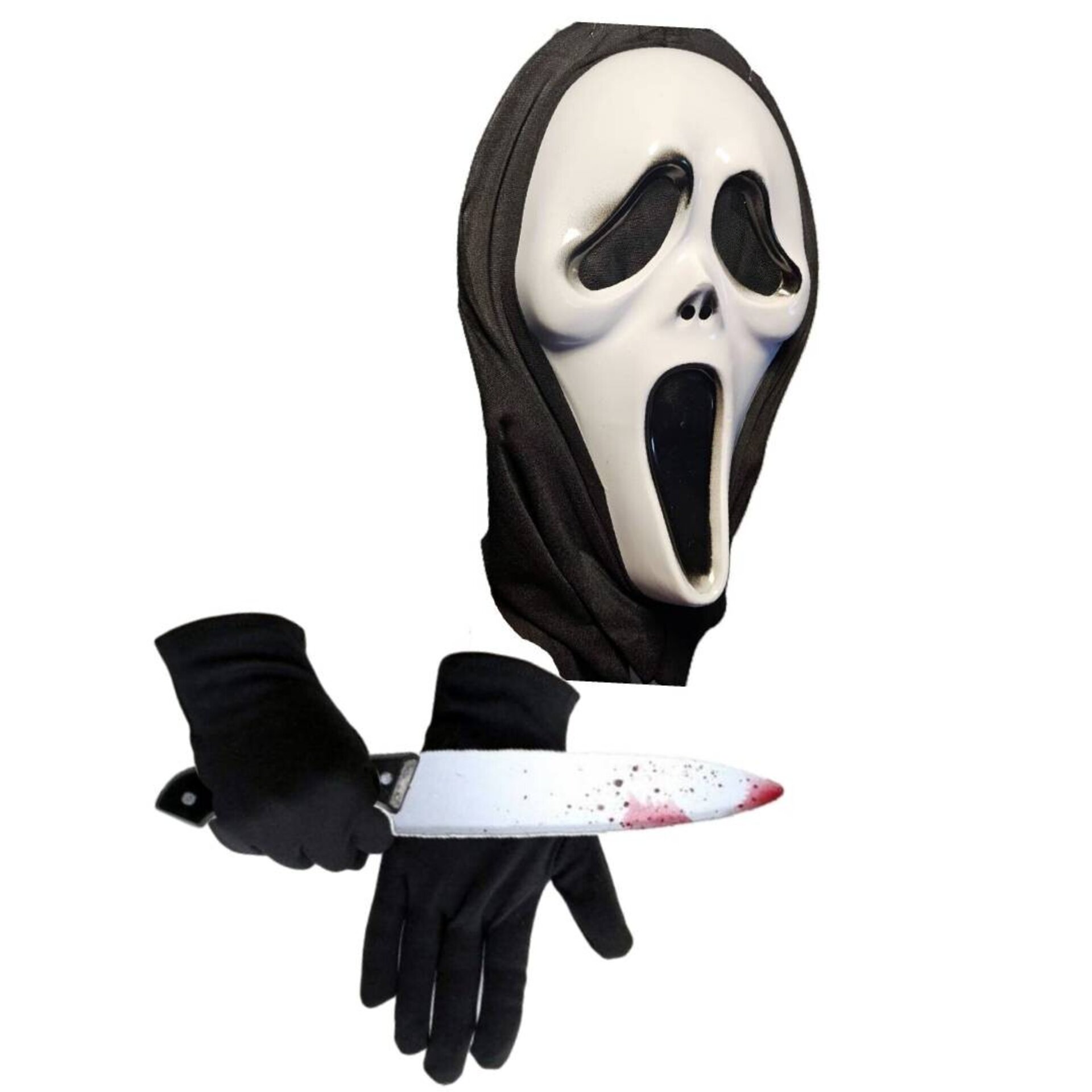 Disfraz Scream Fantasma - Máscara con Capucha, Guantes, Cuchillo Sangriento - 5