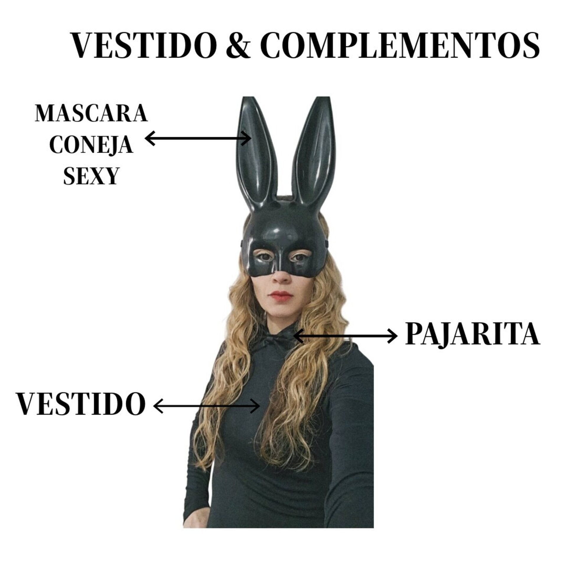 Disfraz Conejita Sexy con Máscara y Pajarita Vestido Corto Halloween negro - 10