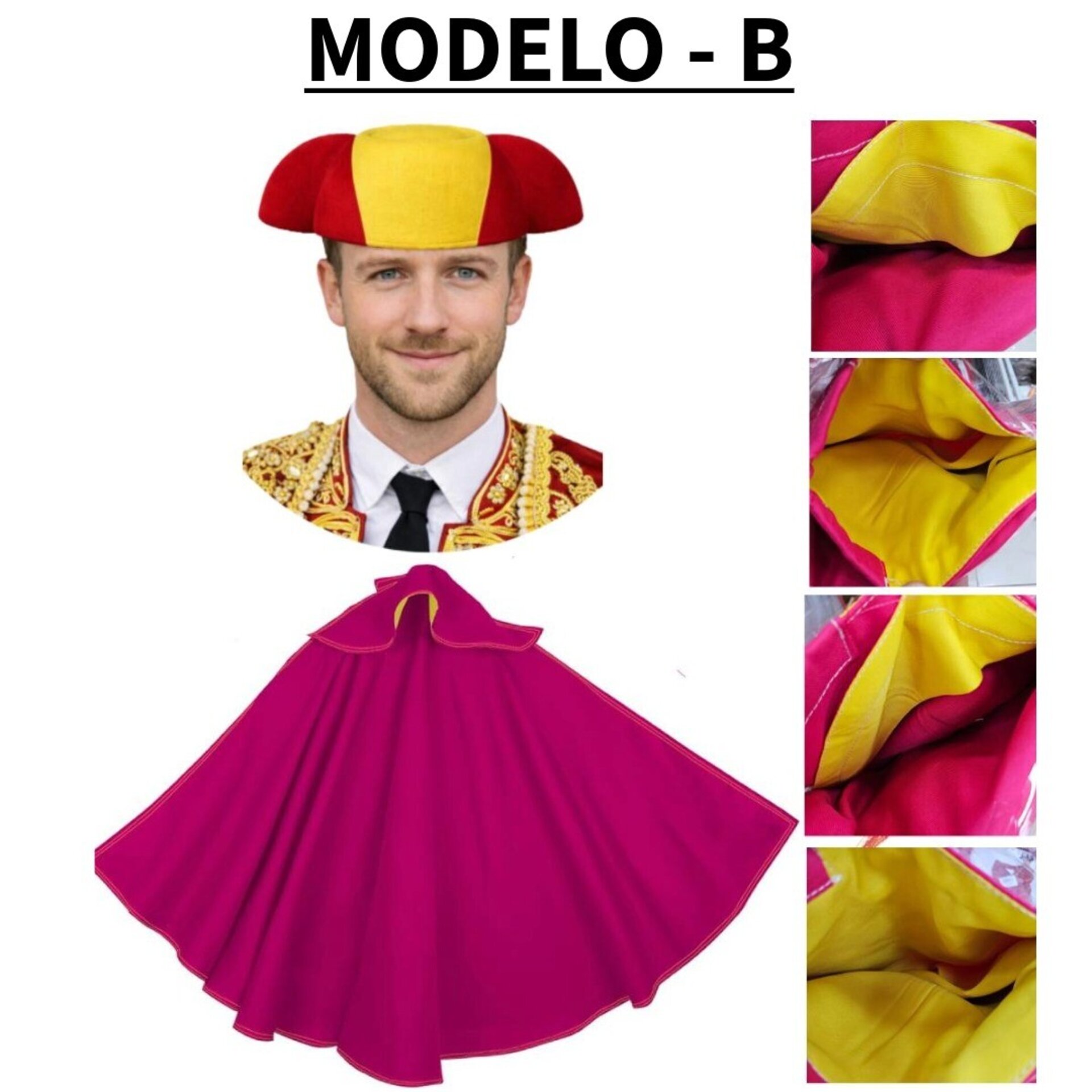 Kit Torero Español Adulto: Capote Rosa 145x70cm y Montera Ajustable para Disfraz - 7