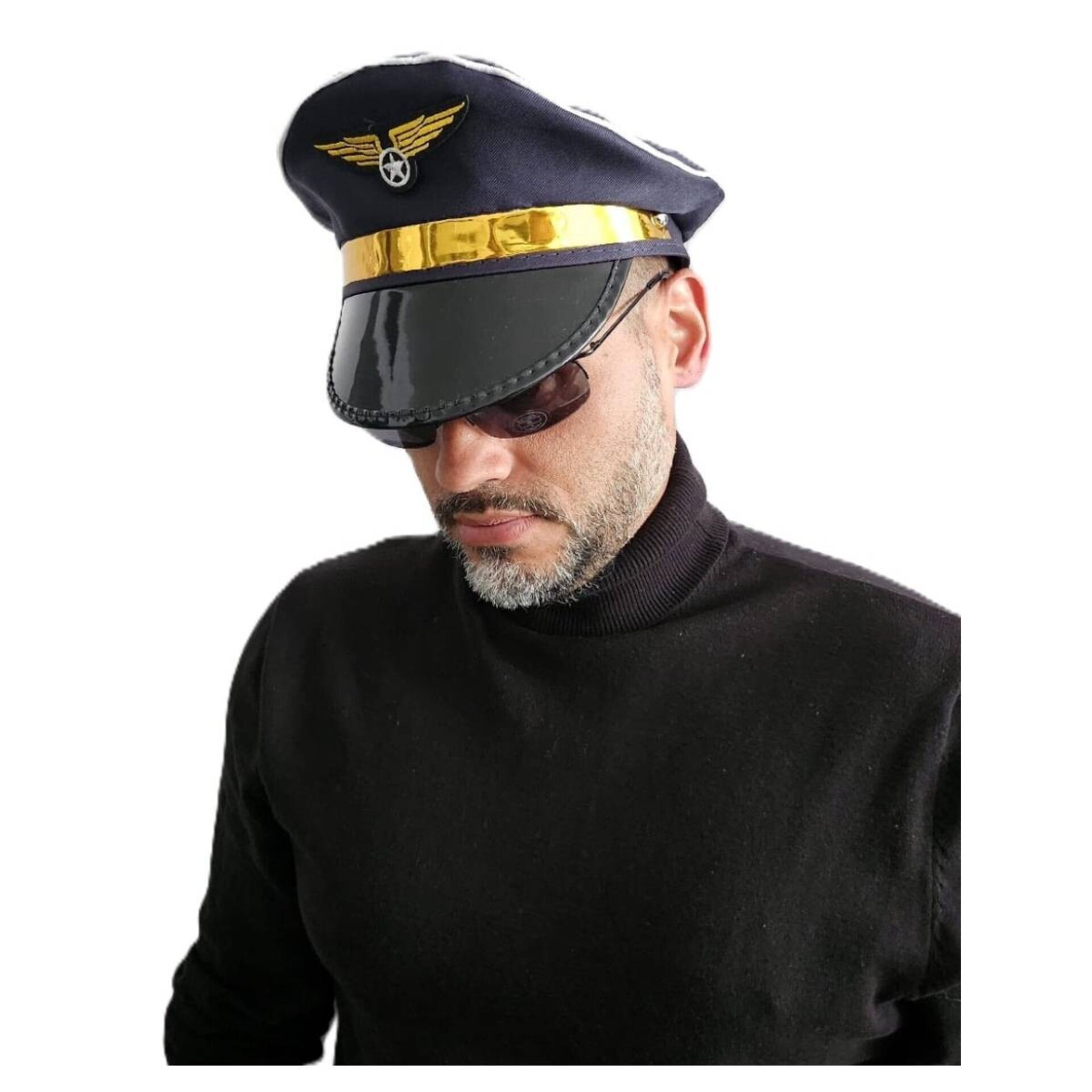 Gorra Piloto con Gafas de Sol Metálicas de Aviador para Hombre Adulto - 5