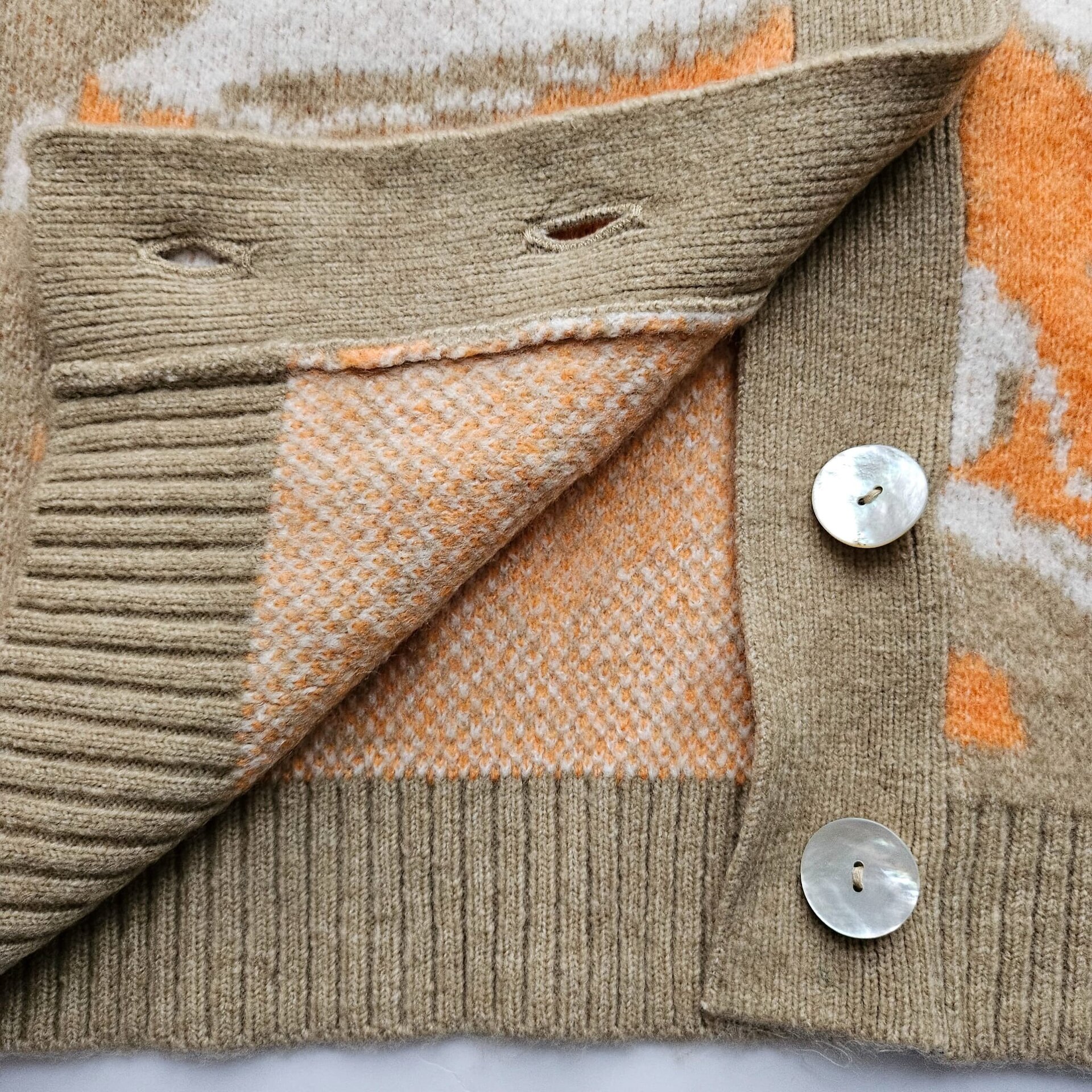 Cárdigan de Punto Mujer Premium | Estampado Abstracto Naranja | Chaqueta Marrón - 4