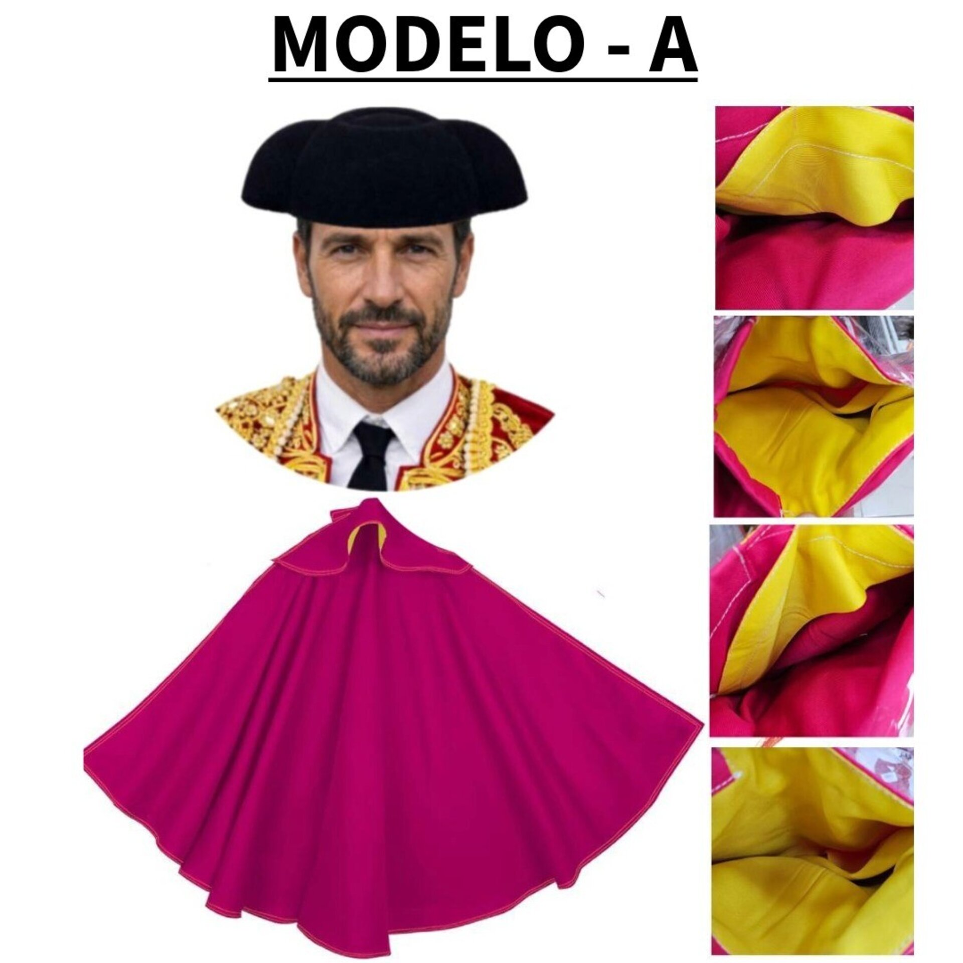 Kit Torero Español Adulto: Capote Rosa 145x70cm y Montera Ajustable para Disfraz - 4