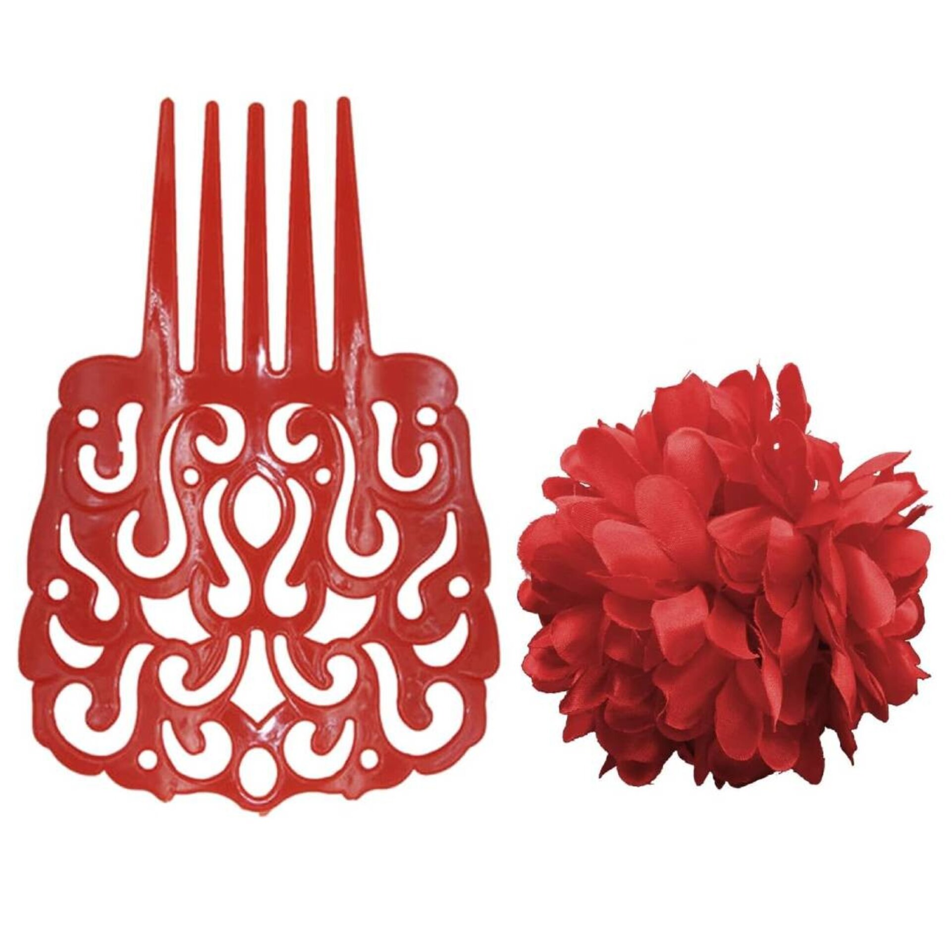 Vestido de Flamenca Mujer Traje Sevillana Rojo y Lunares con Flor y Peineta - 6