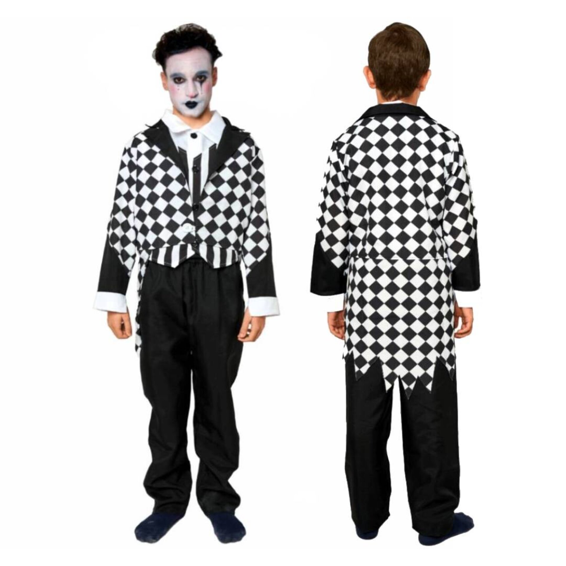 Disfraz Arlequín Hombre Adulto Talla S/M – Traje Payaso Blanco y Negro Rombos - 2