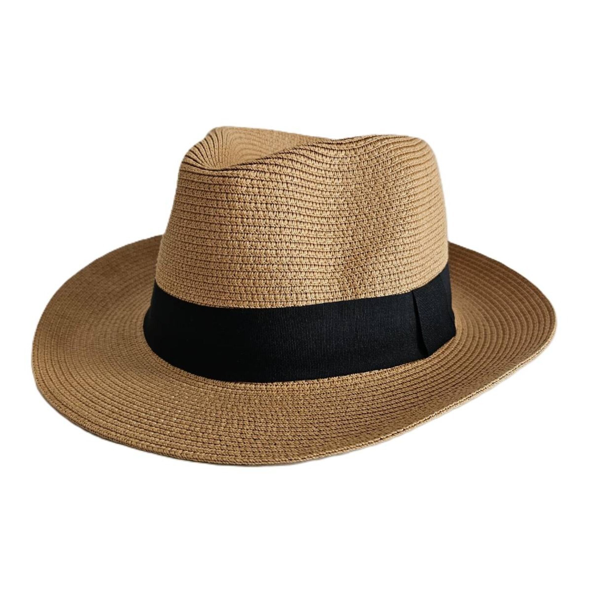 Sombrero paja Fedora Estilo Borsalino ala ancha Marrón Adulto Talla Ajustable - 1