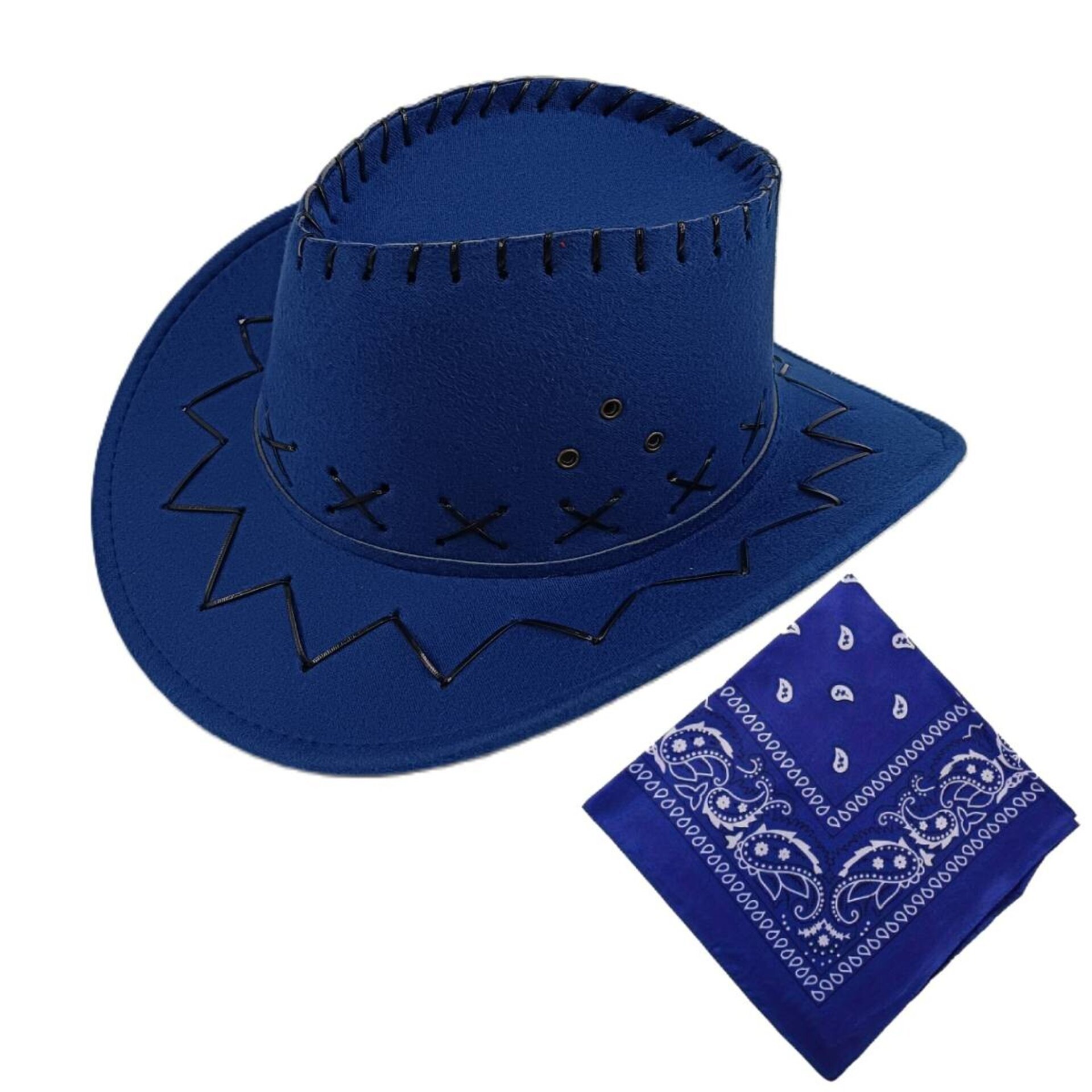 Sombrero Vaquero Cowboy Azul Niños Con Pañuelo Bandana Western Azul - 4