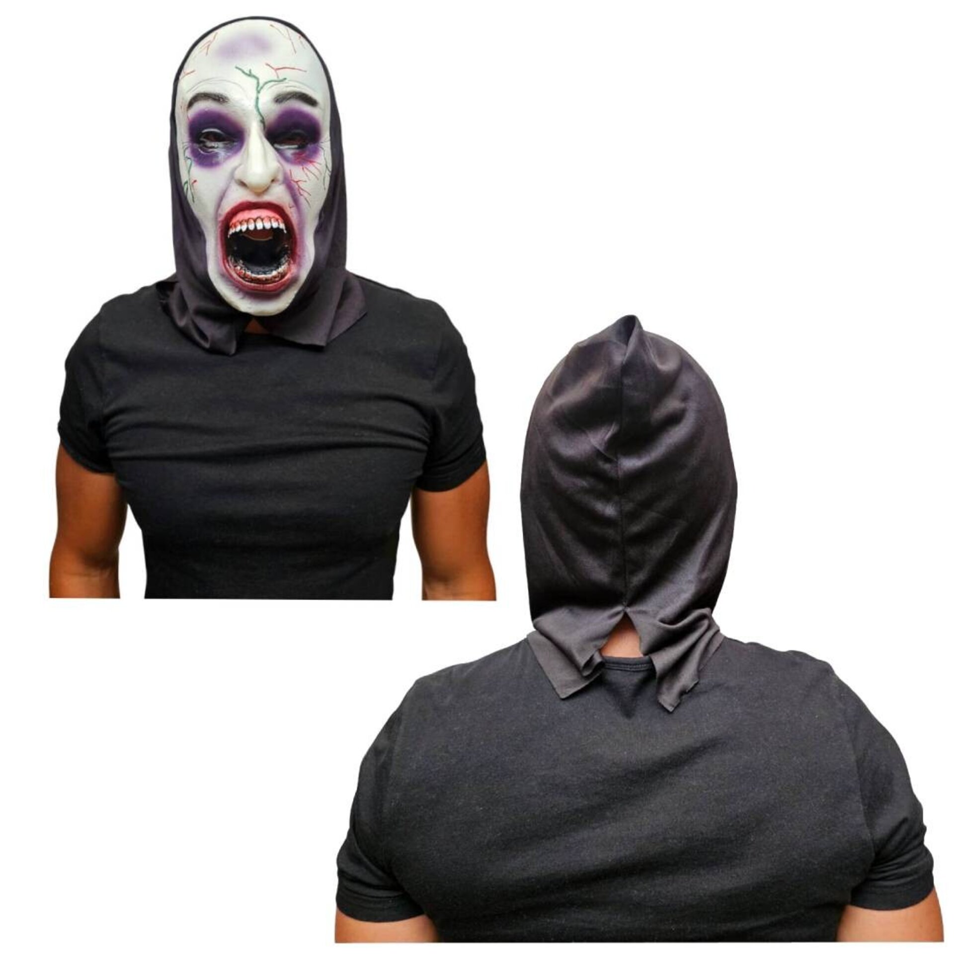 Máscara de Látex Monja Poseída con Capucha Terror Religión - 6