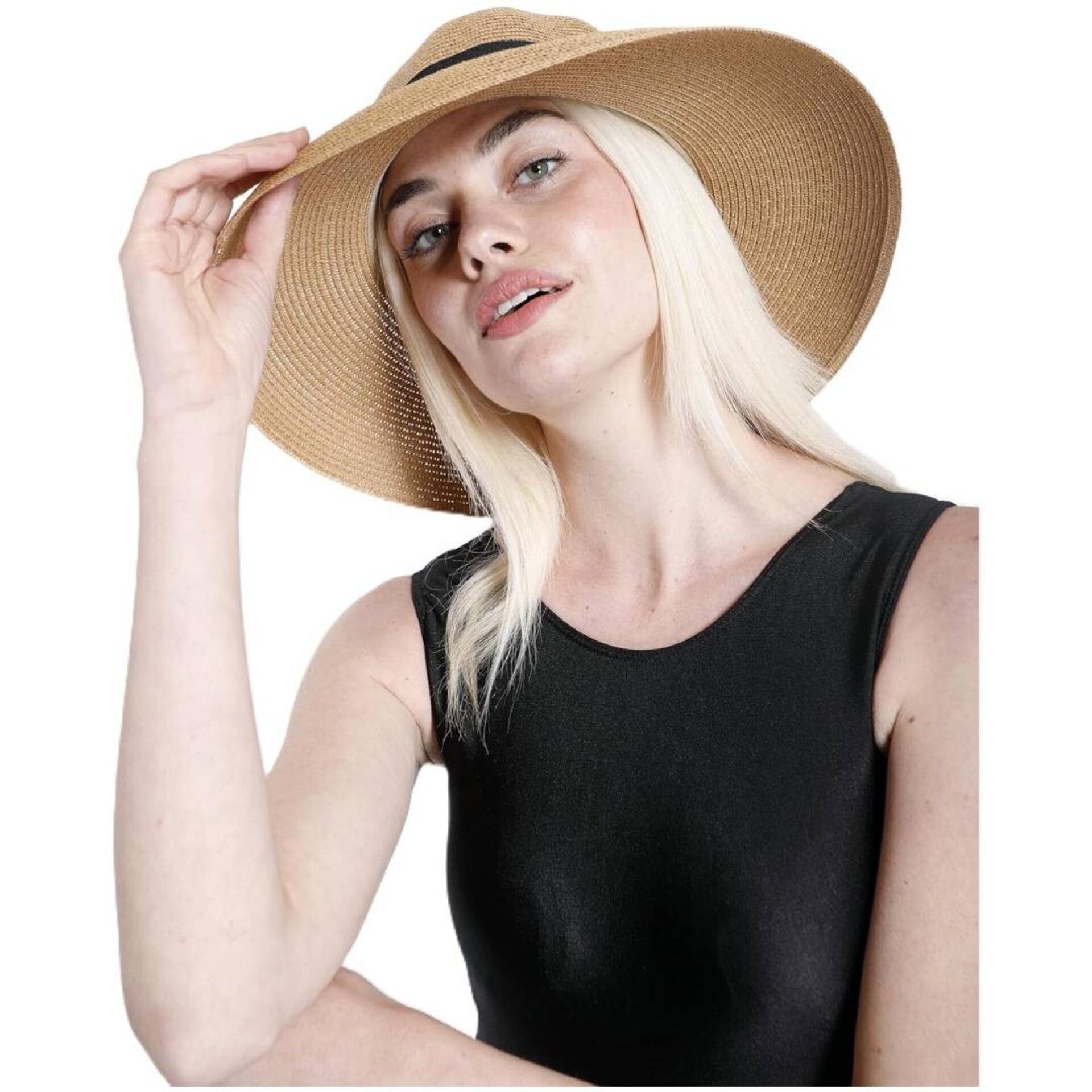 Sombrero Paja Mujer | Marrón Cordón Ajustable | Ala ancha Fedora Talla Única - 3