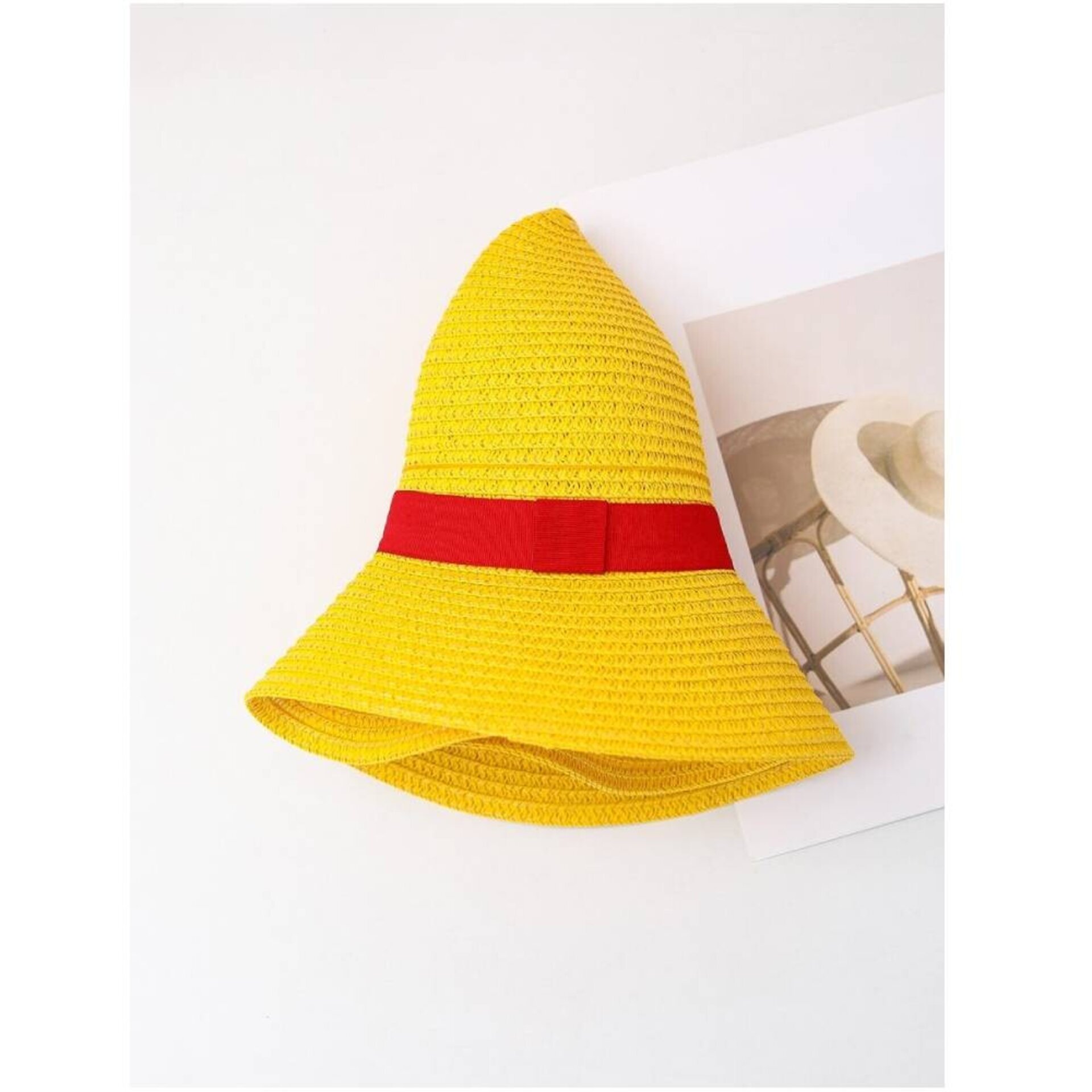 Sombrero Paja Amarillo Adulto | Cinta Roja Monkey D. Luffy |Carnaval Halloween - 2