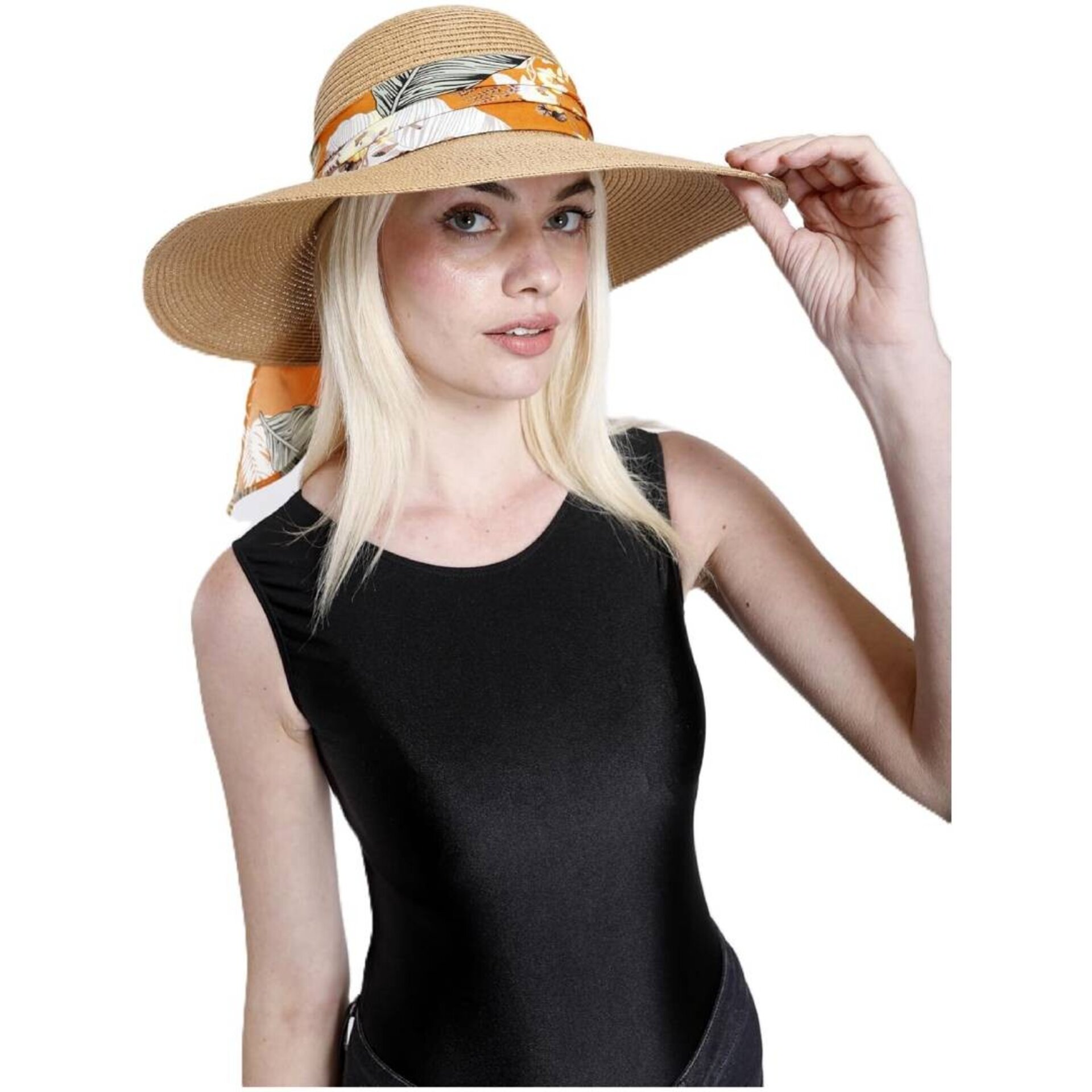 Sombrero Paja de ala Ancha para Mujer,Visera Grande Transpirable, Pamela Marrón - 4