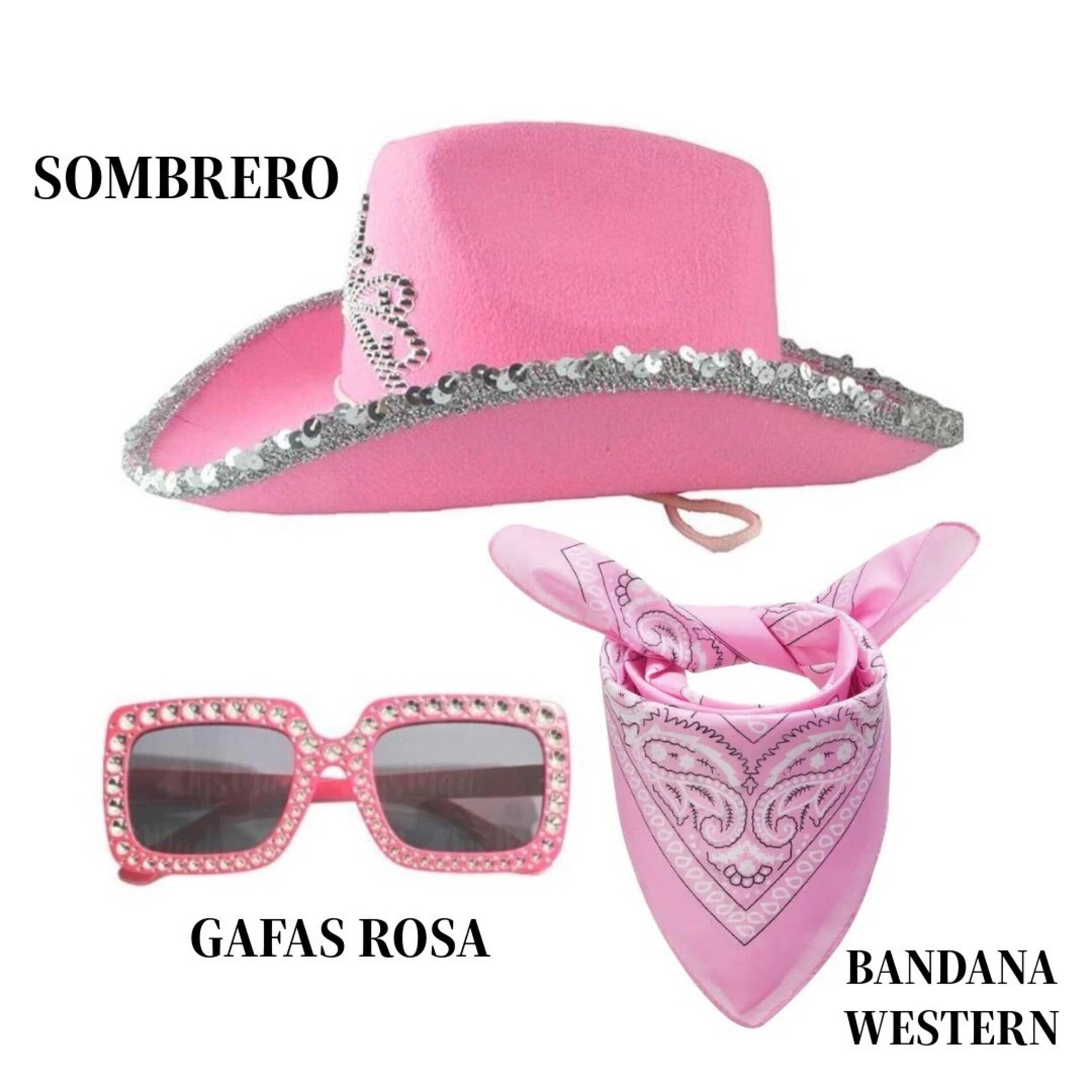 Set de Vaquera Rosa Premium: Sombrero Cowgirl, Gafas de Sol, Bandana - 7