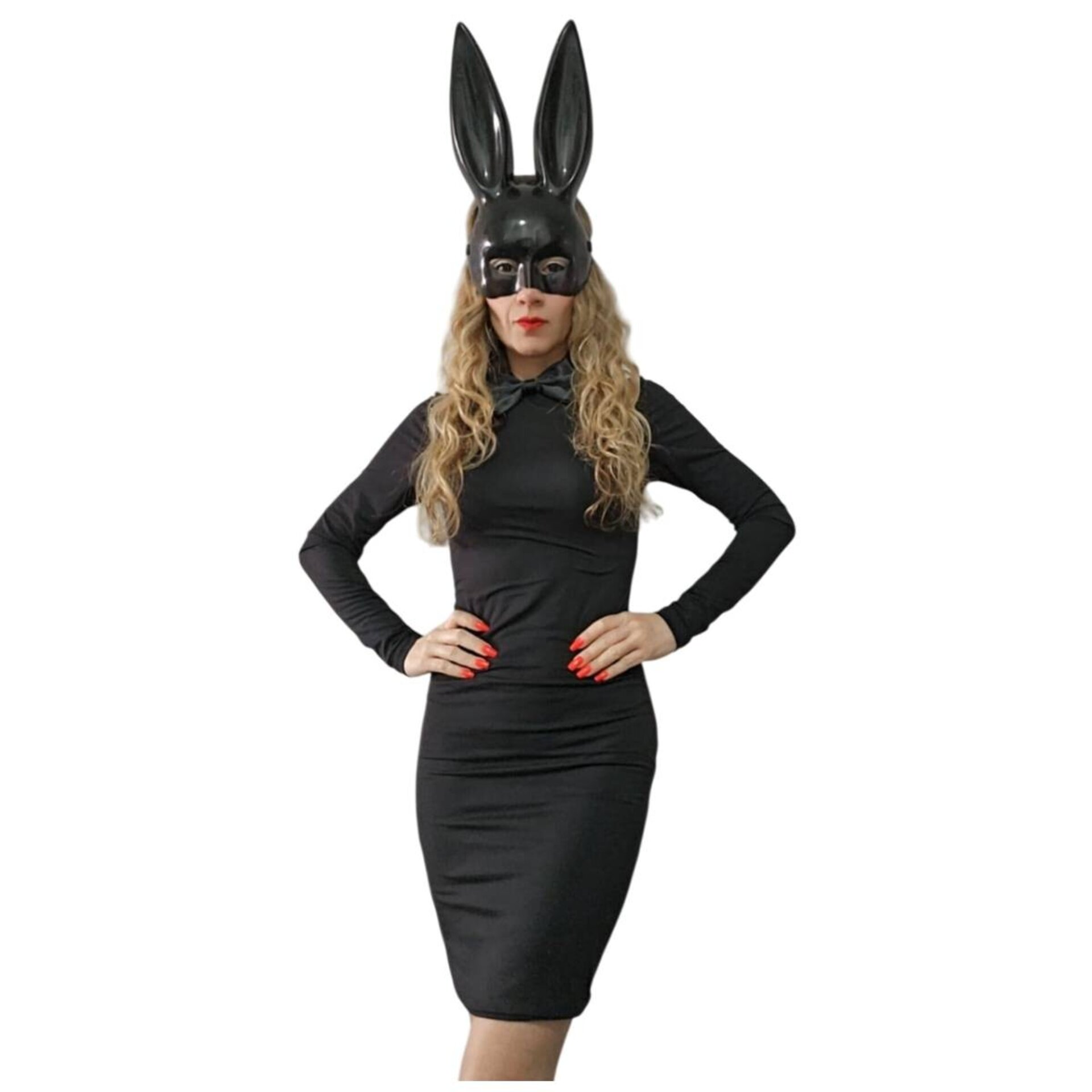 Disfraz Conejita Sexy con Máscara y Pajarita Vestido Corto Halloween negro - 2