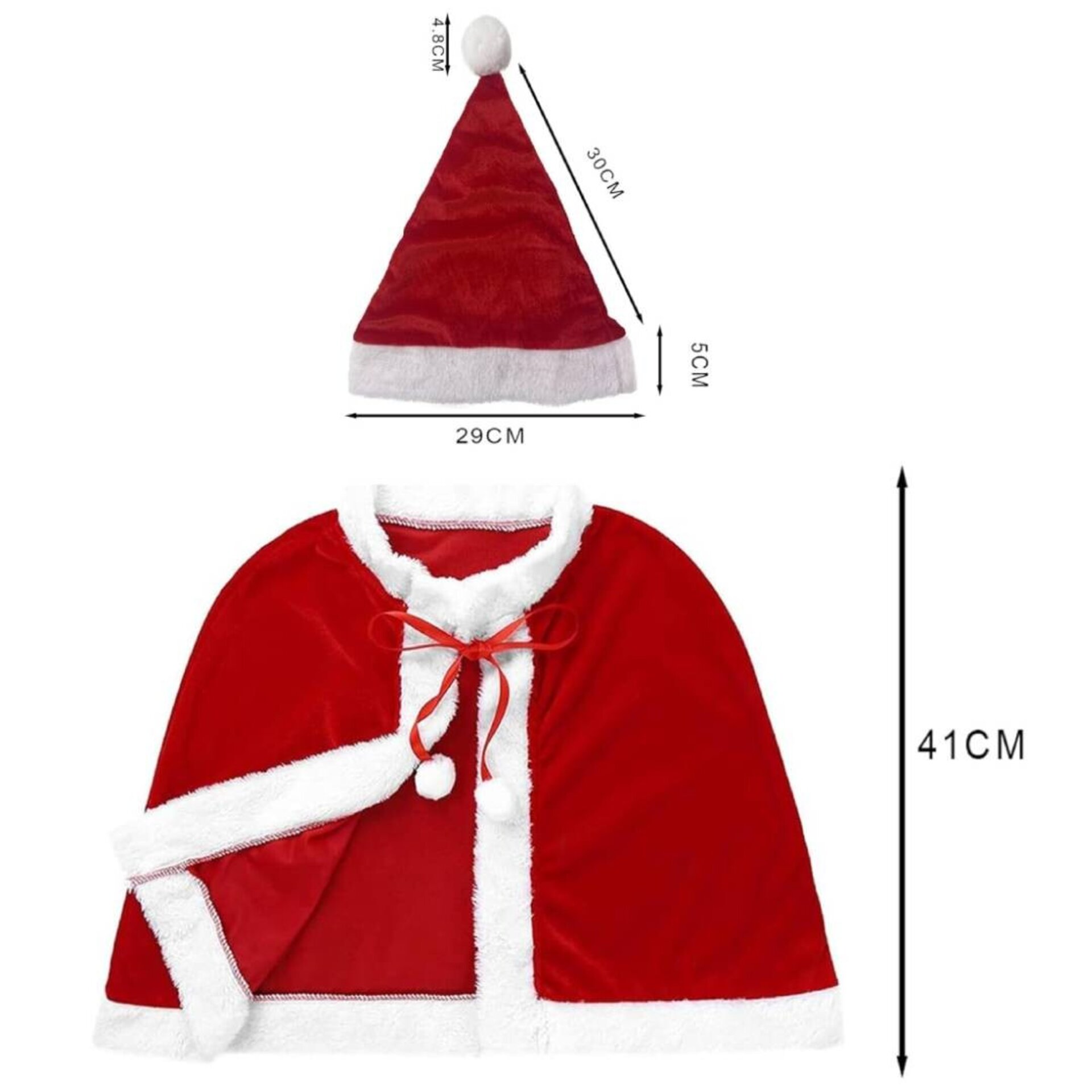 Set Capa de Papá Noel de Terciopelo Rojo y Gorro Navideño Rojo - 2PCS - 2