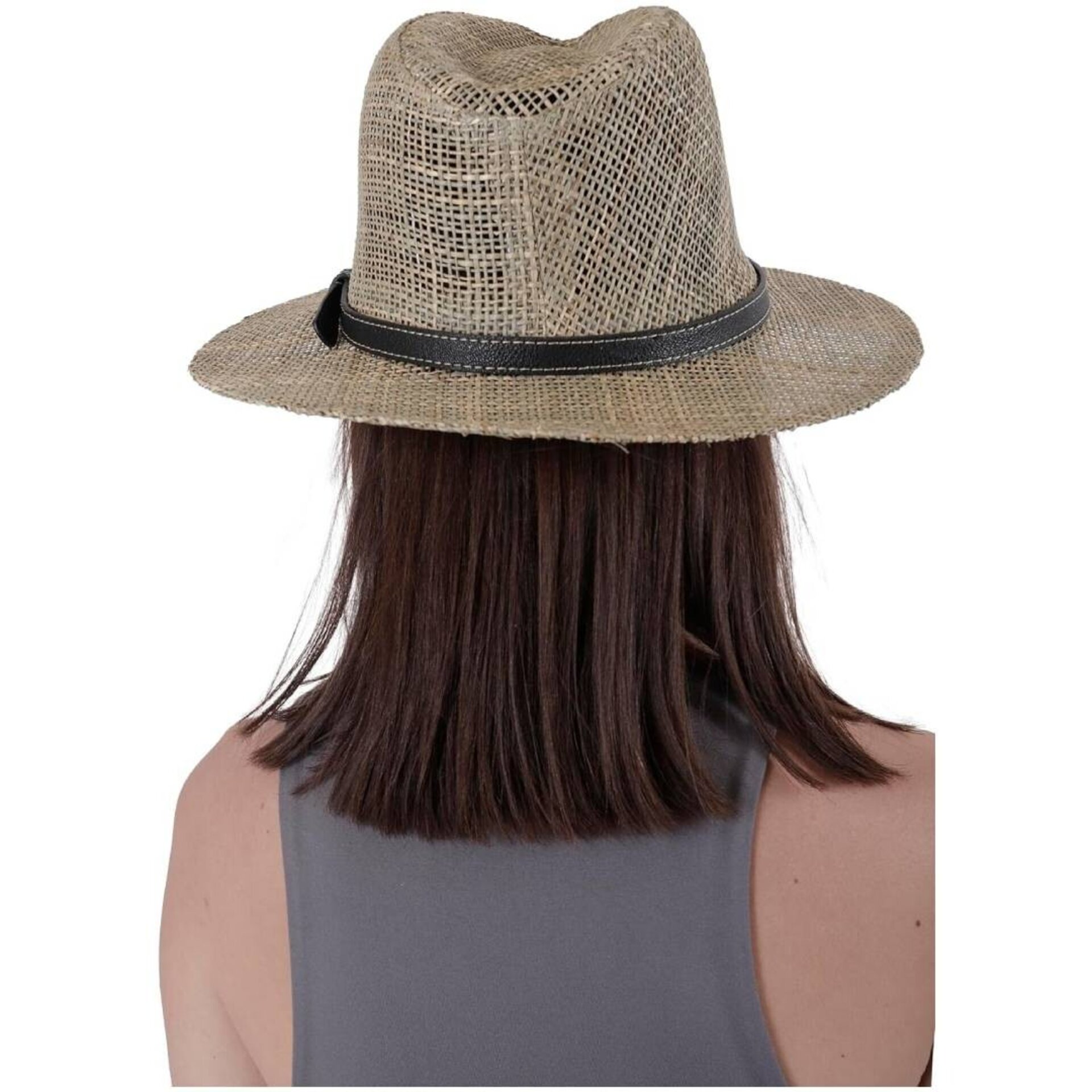 Sombrero Paja Natural Estilo Panamá, ala Ancha, Cinta Decorativa Hombre Mujer - 3