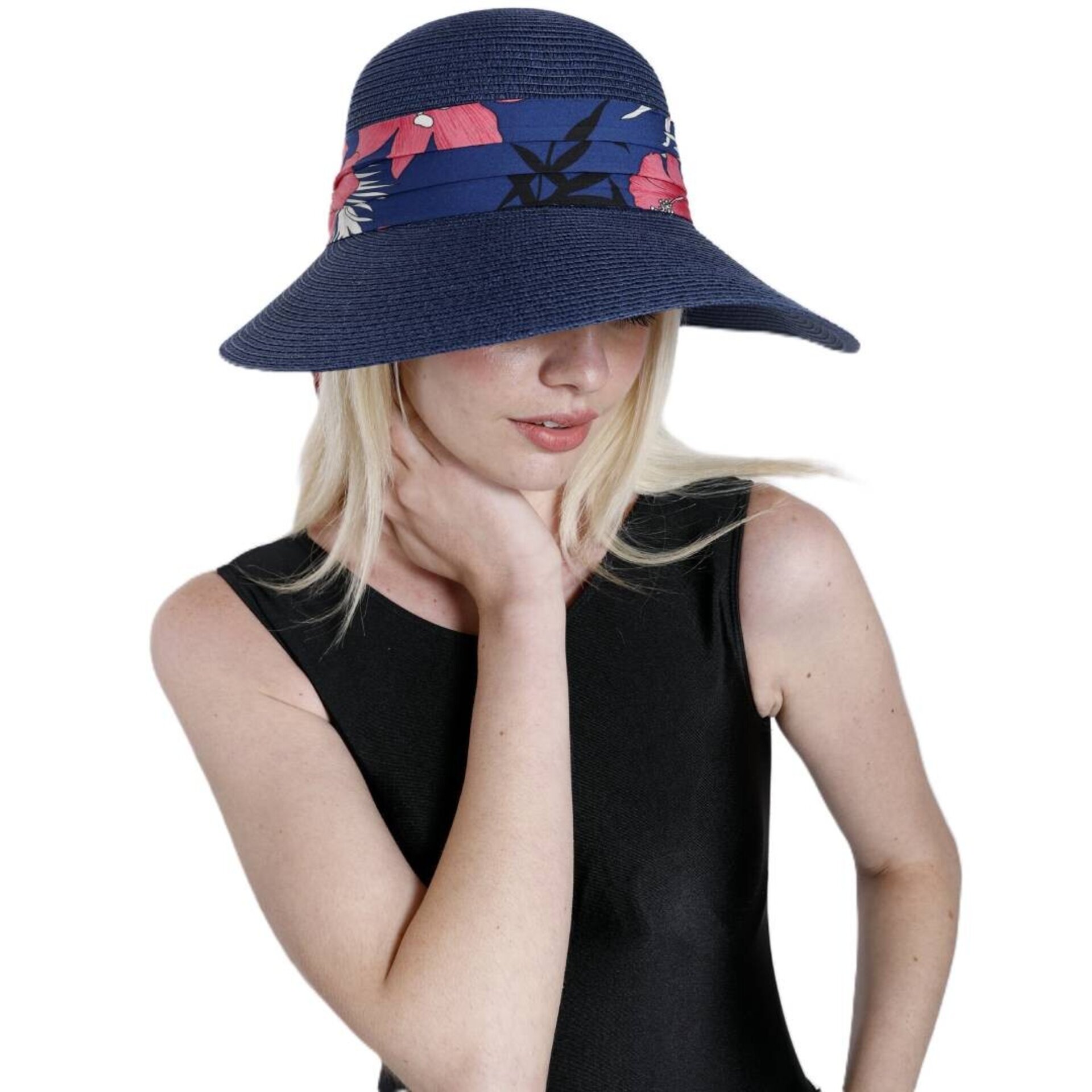 Sombrero Paja Mujer con Banda Floral Pamela ala Ancha Gorro para el Sol, Playa - 7