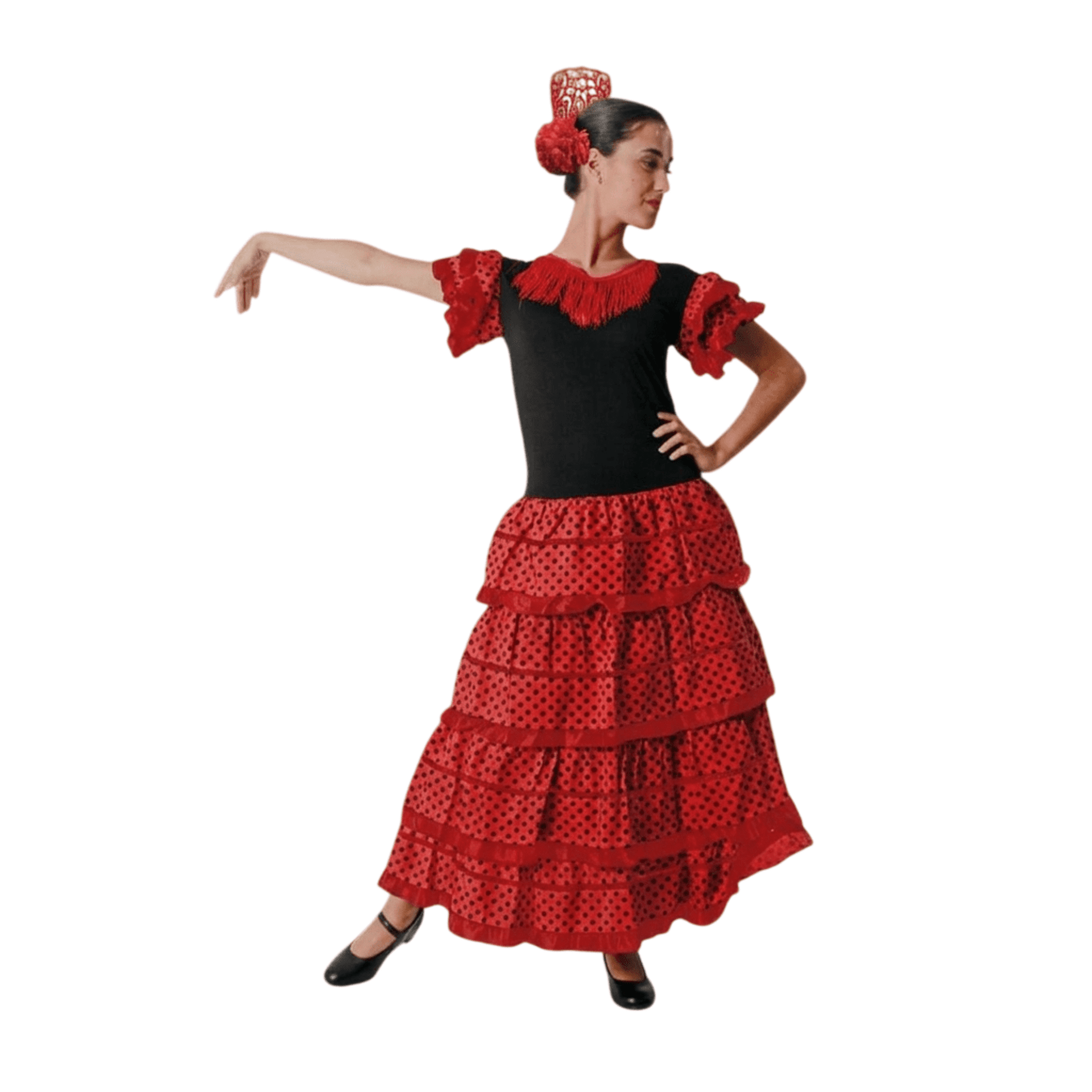 Vestido de Flamenca para Mujer Adulta con Peineta y Flor Roja - Traje de Sevilla - 4