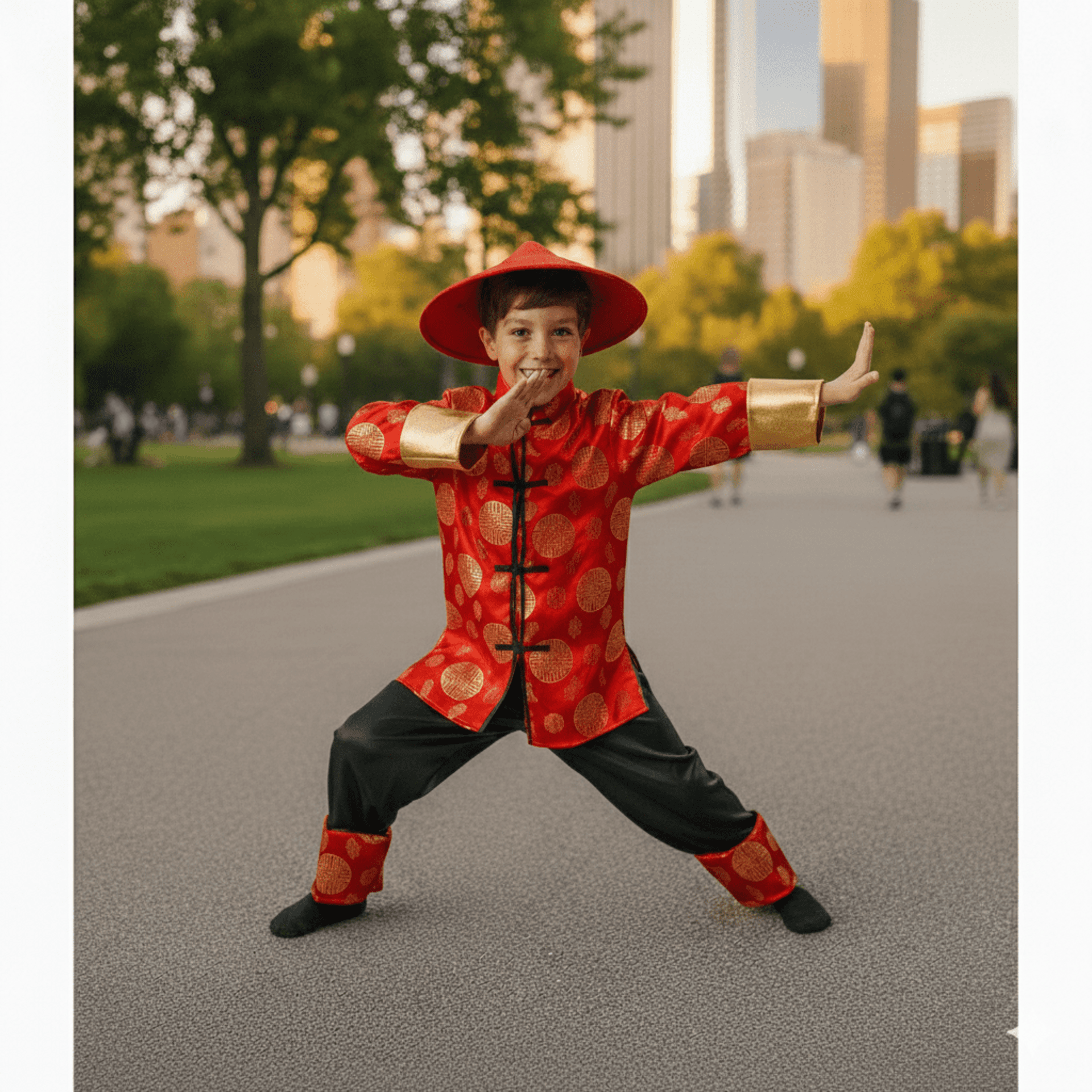 Disfraz de Guerrero Oriental para Niño - Cultura China Camisa Pantalón Sombrero - 7