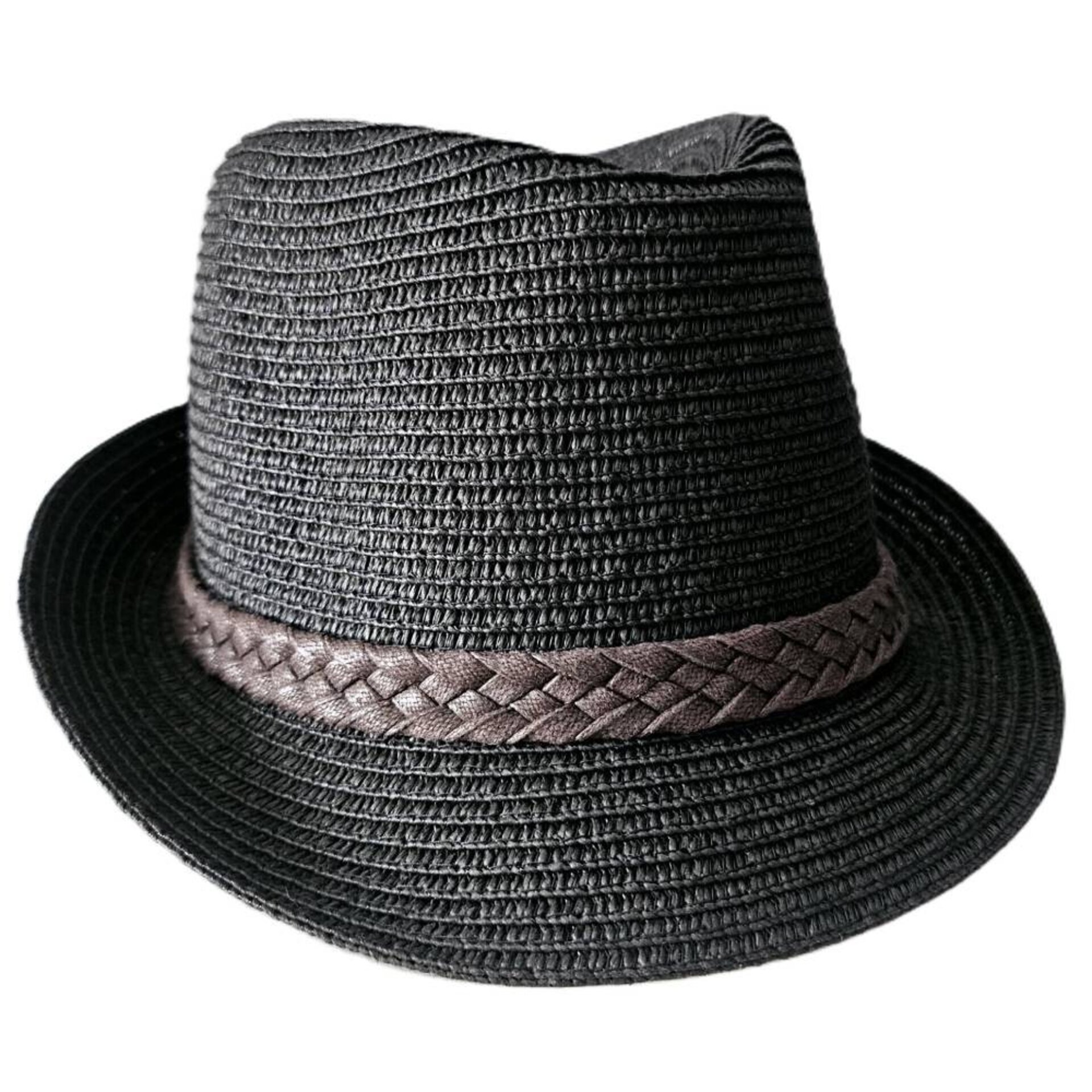 Sombrero Paja Trilby Negro Ajustable | Unisex Verano Urbano | Banda Trenzada - 1