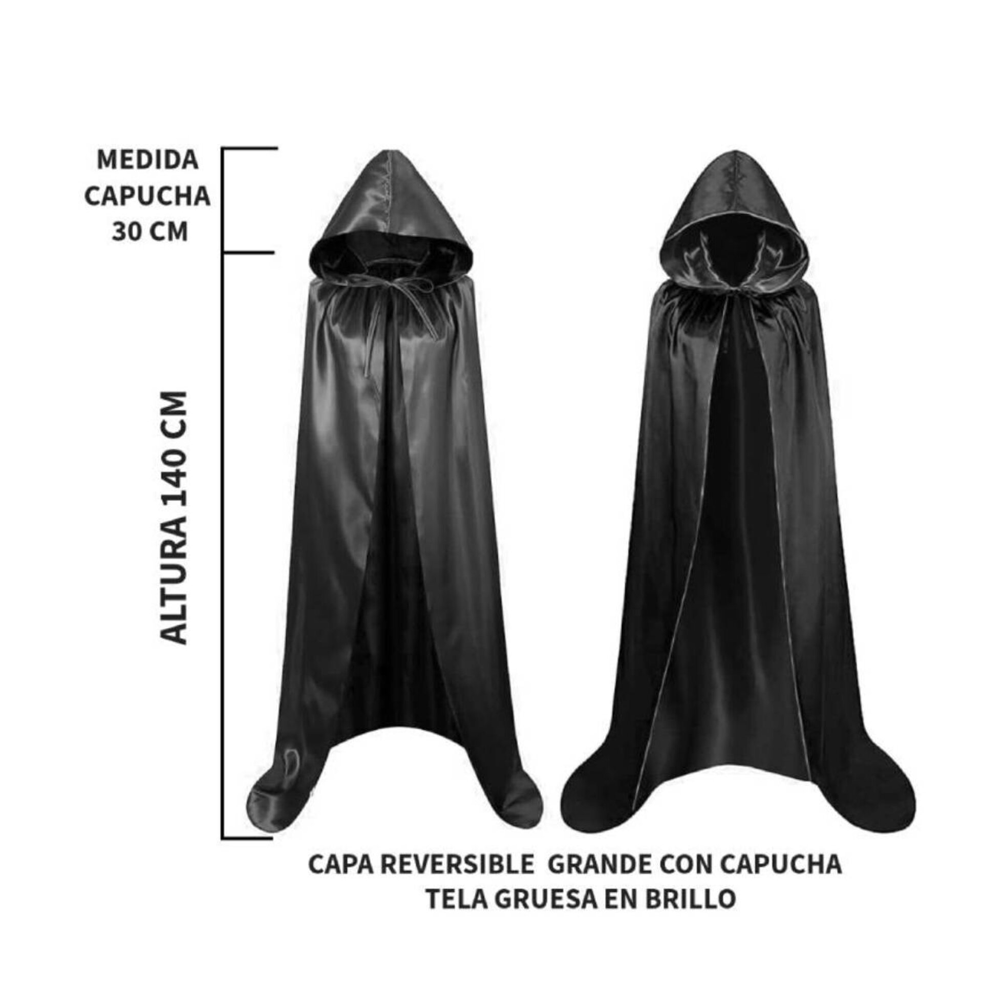 Capa Medieval con capucha Reversible doble cara en Negro y Verde para disfraz - 3