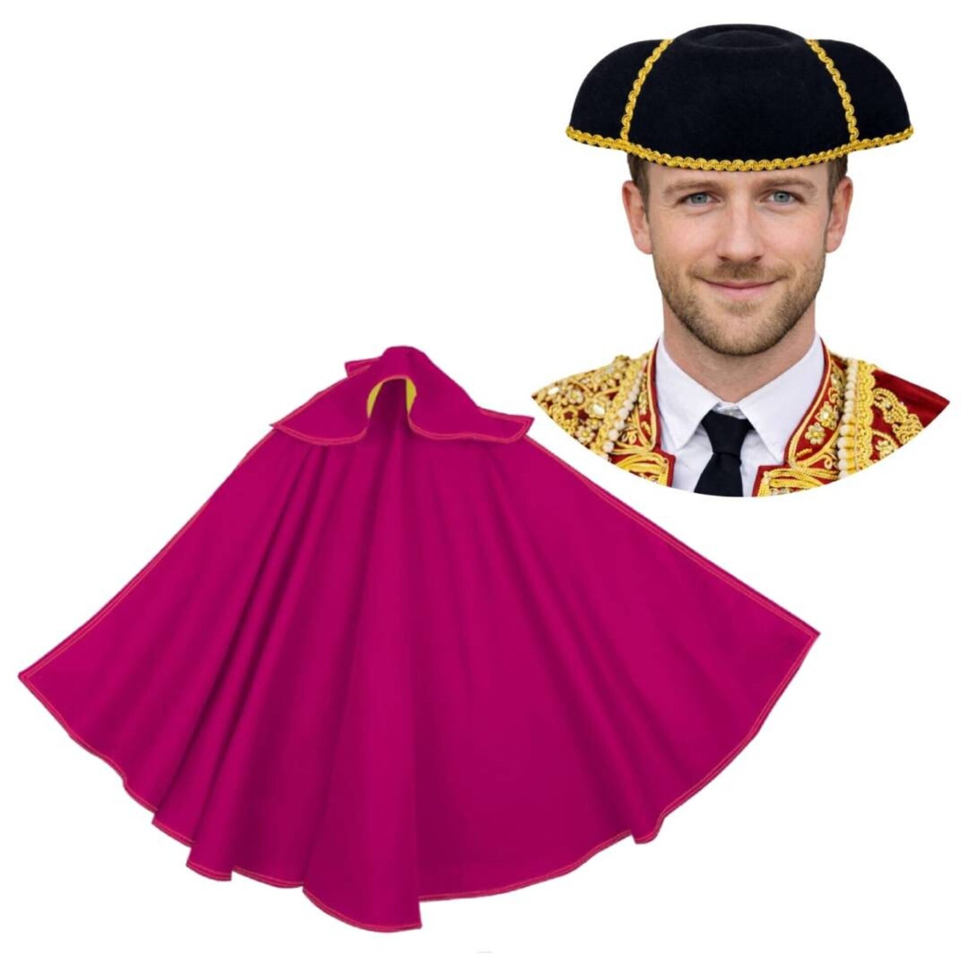 Kit Torero Español Adulto: Capote Rosa 145x70cm y Montera Ajustable para Disfraz - 9