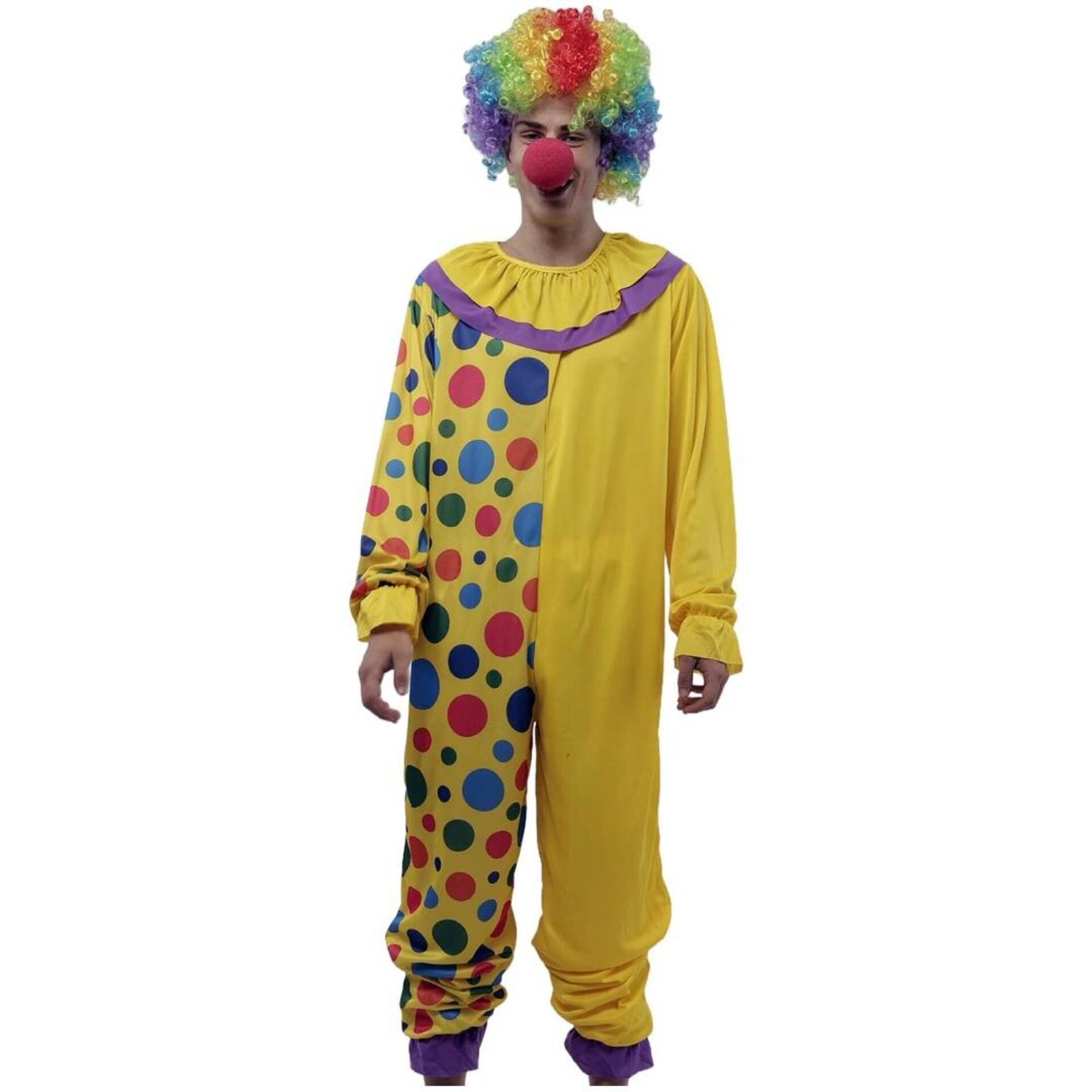 Disfraz Payaso de Circo Hombre Adulto Mono Enterizo con Lunares Peluca Nariz - 5