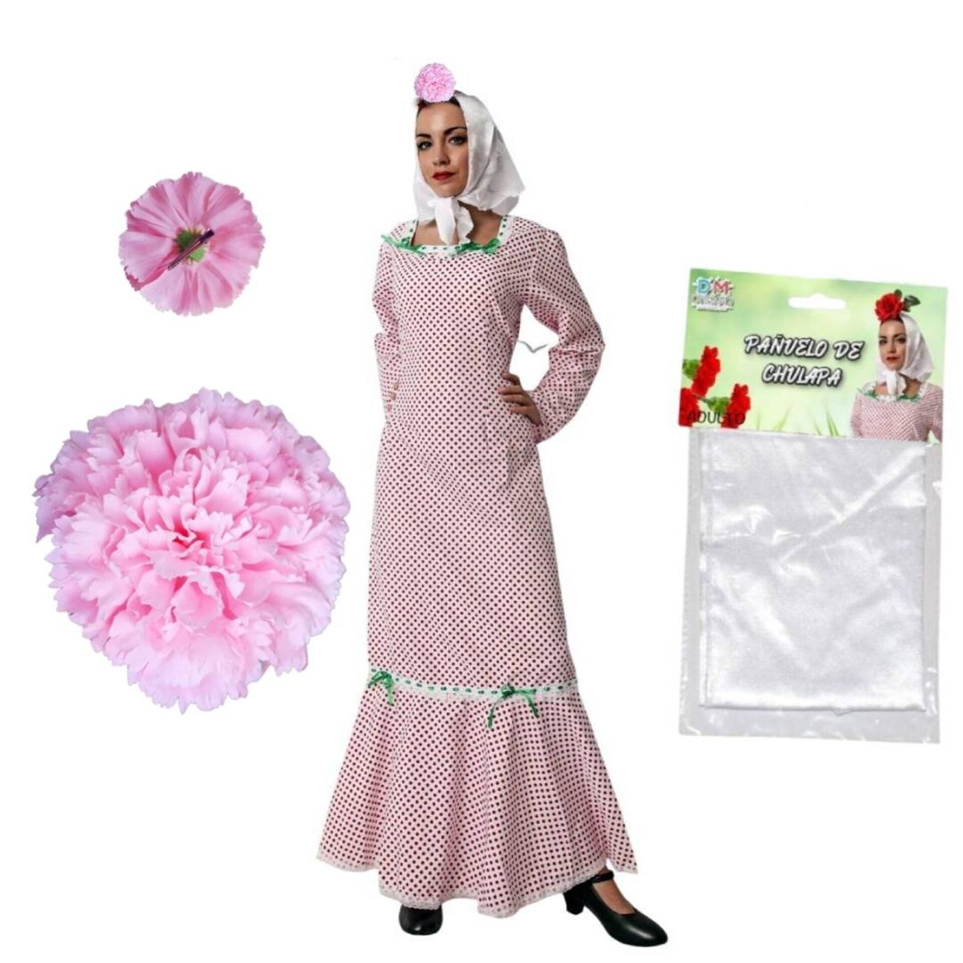 Lote 24 Accesorios Disfraz Chulapa Adulto : 12 Pañuelos Blancos + 12 Claveles - 15