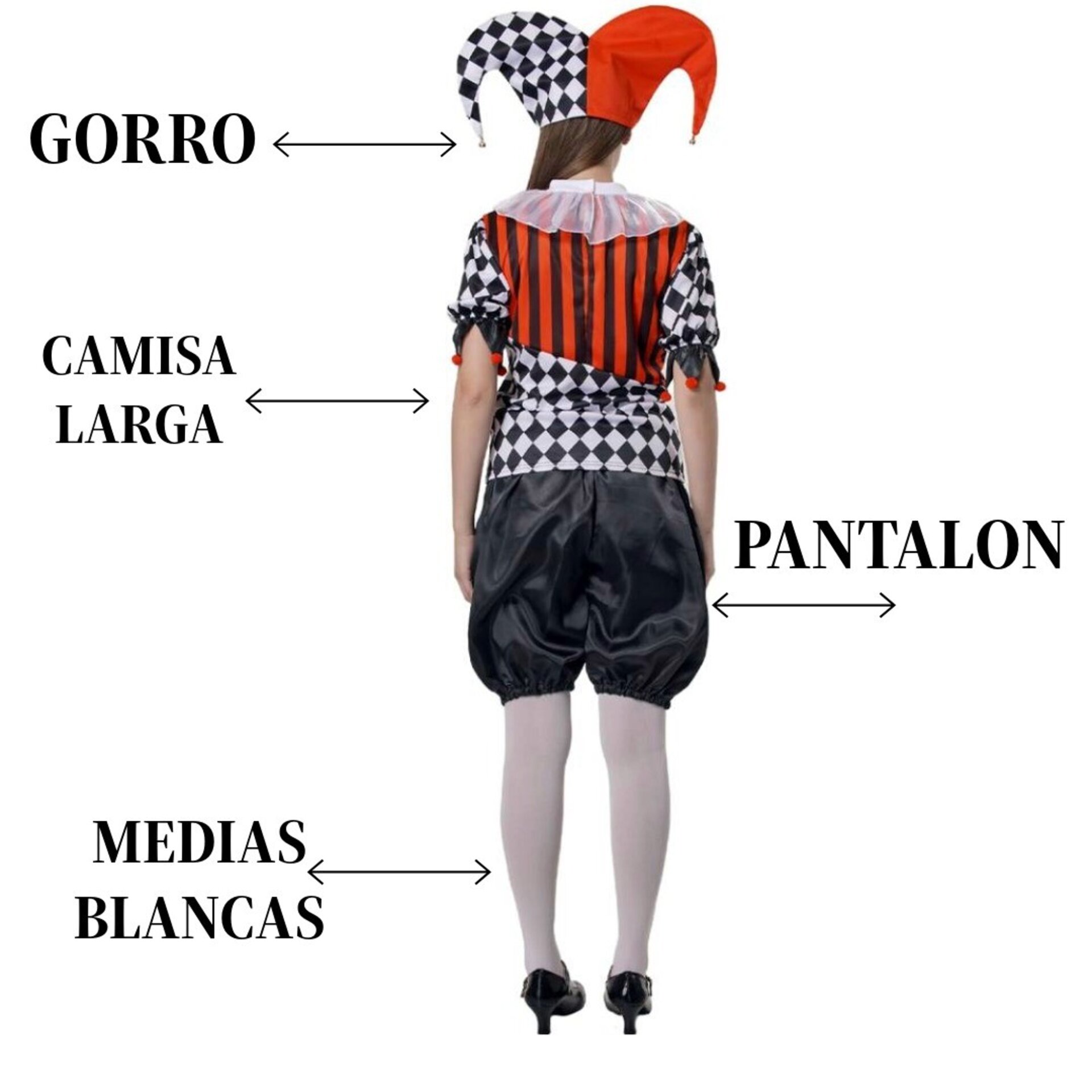 Disfraz Arlequina Mujer - Estilo Bufón de Circo - Disfraz Payaso Medieval Adulto - 5