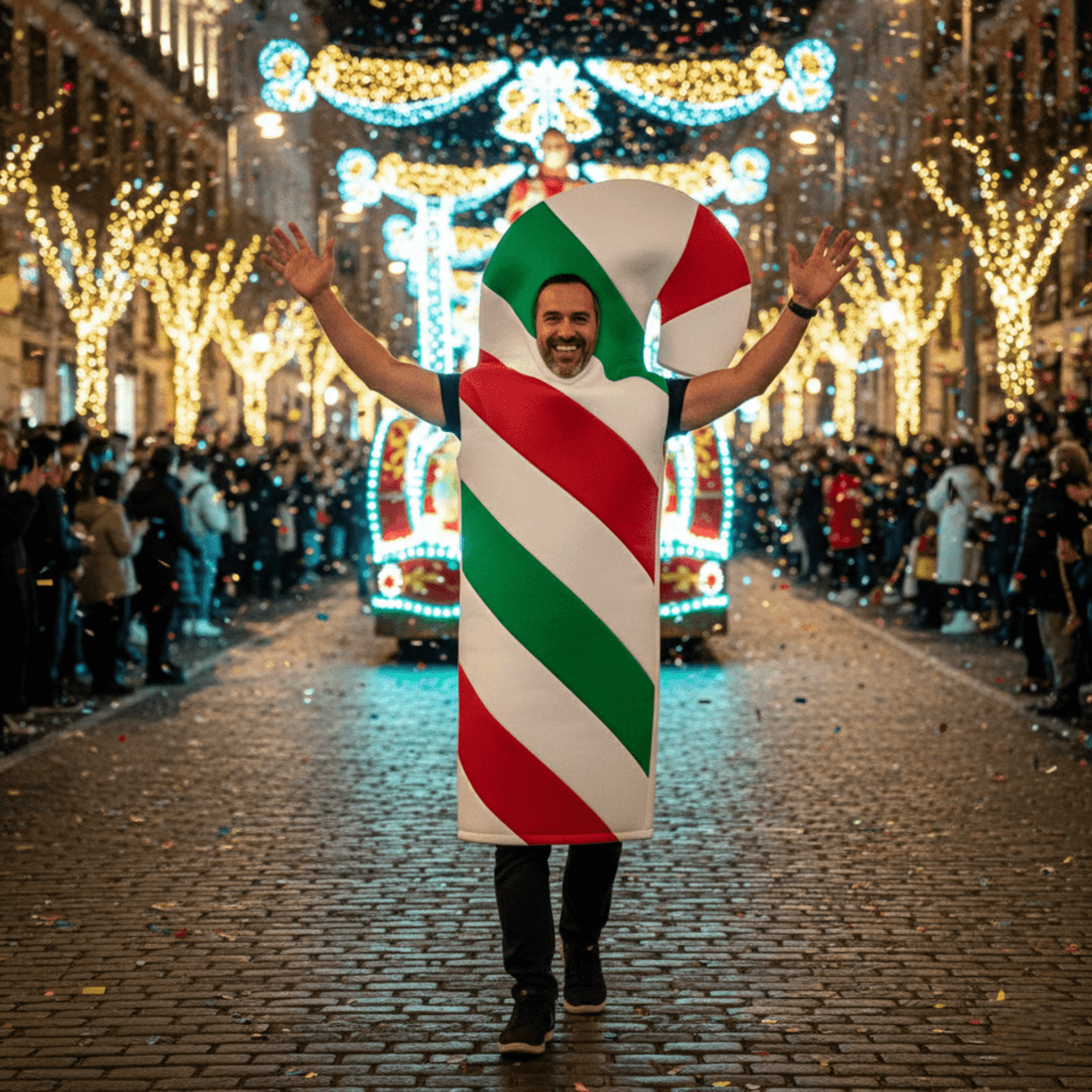 Disfraz Bastón de Caramelo Navidad - Hombre Adulto - Rayas Rojo, Verde y Blanco - 1