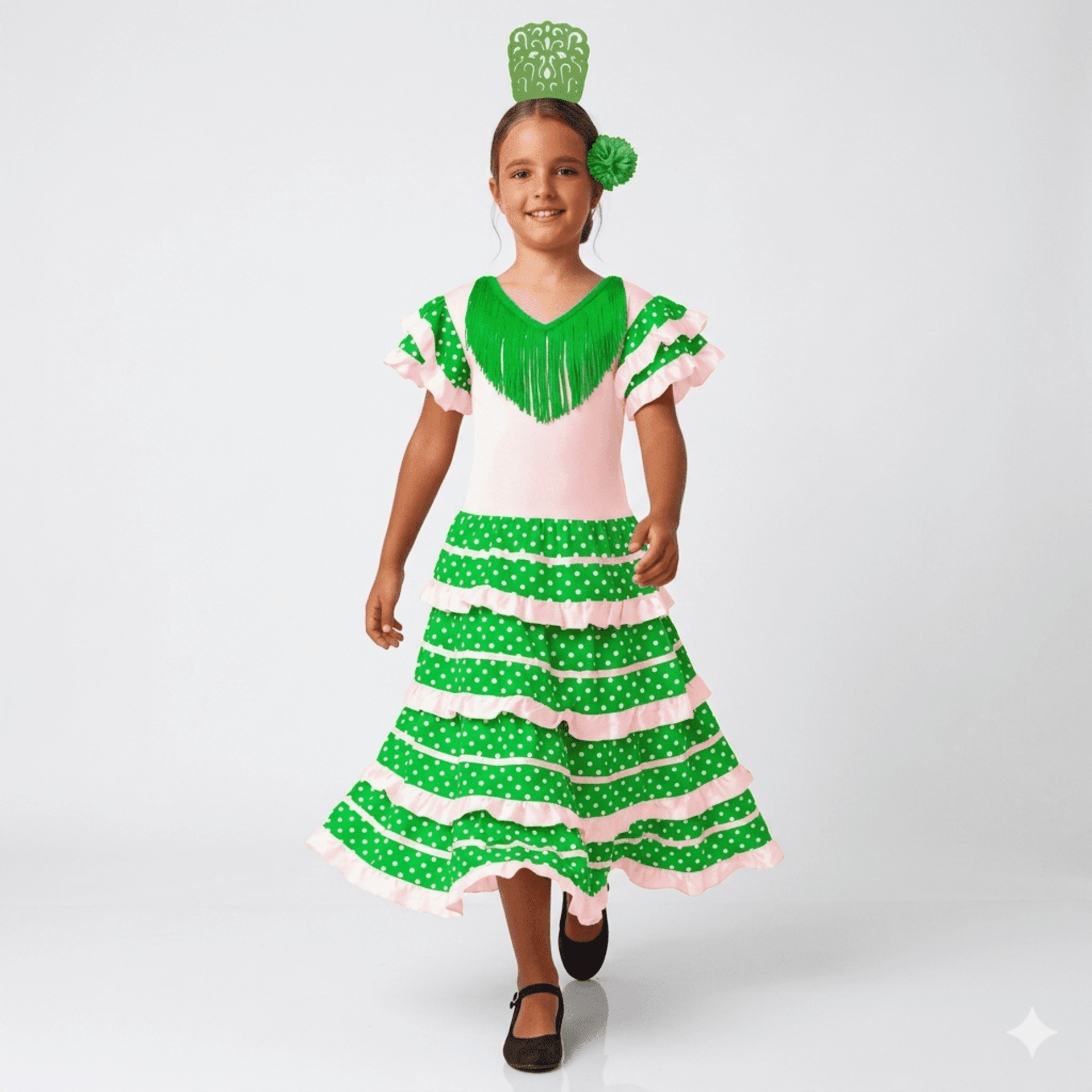 Disfraz de Flamenca Niña Vestido Sevillana con Lunares y Accesorios 1-12 Años - 4