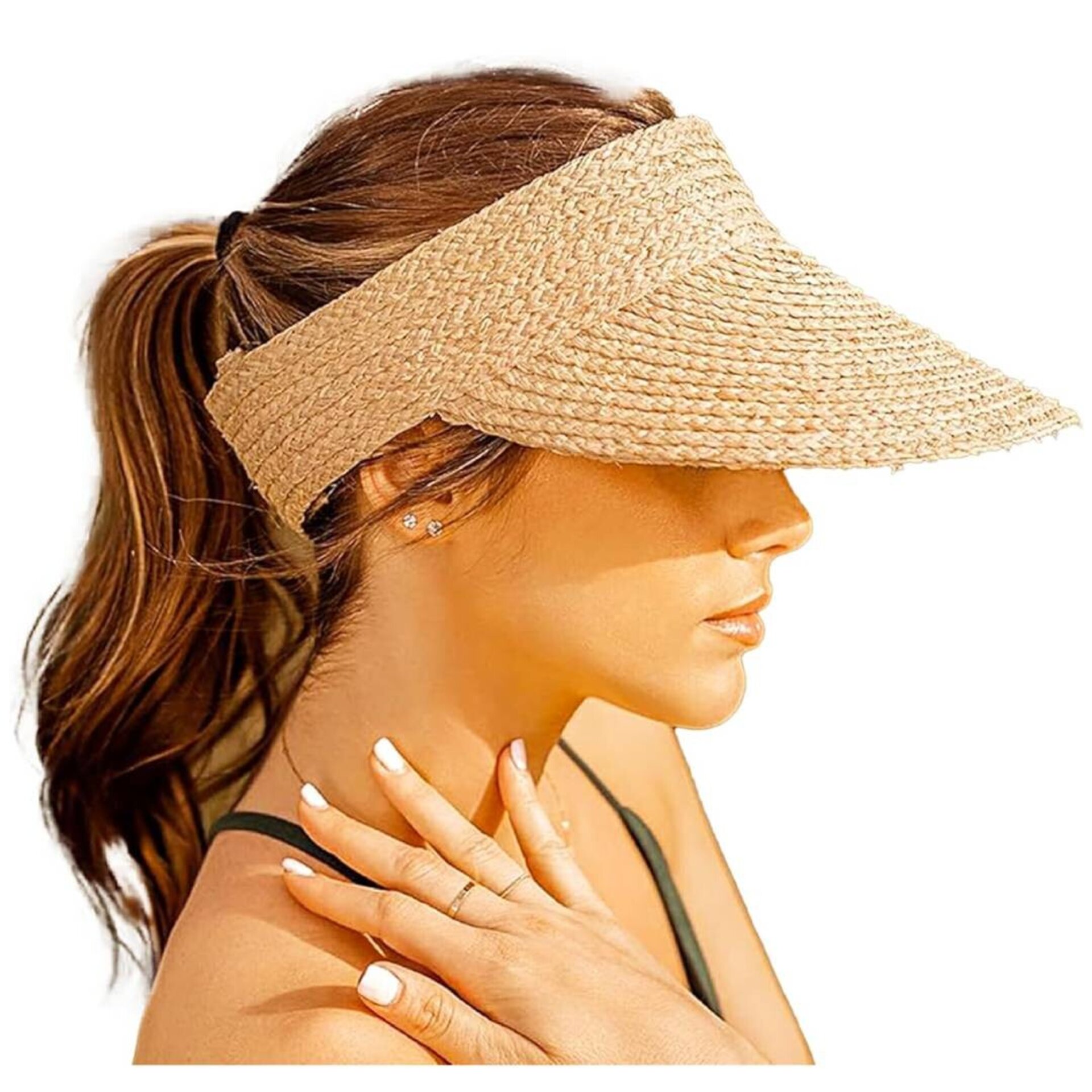 Sombrero de Paja Gorro Visera de ala ancha Mujer Adulto Talla Ajustable Marrón - 4