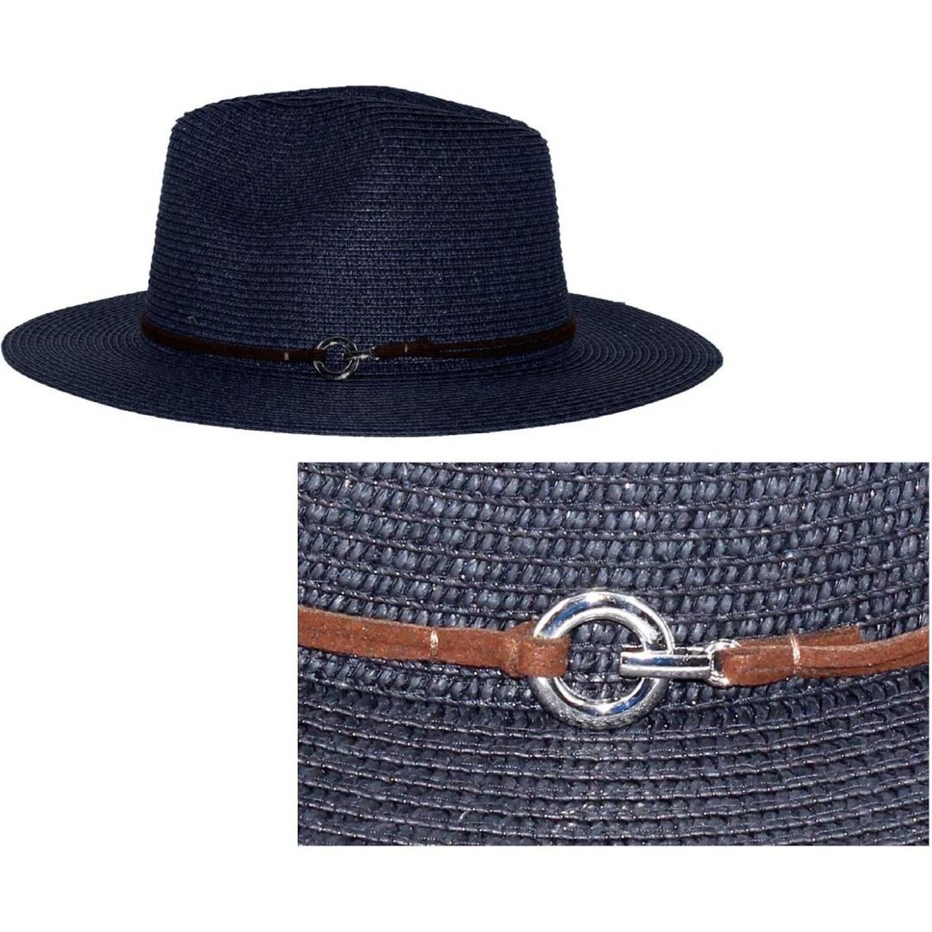 Sombrero Paja Panamá Azul Adulto Ala Ancha - 4