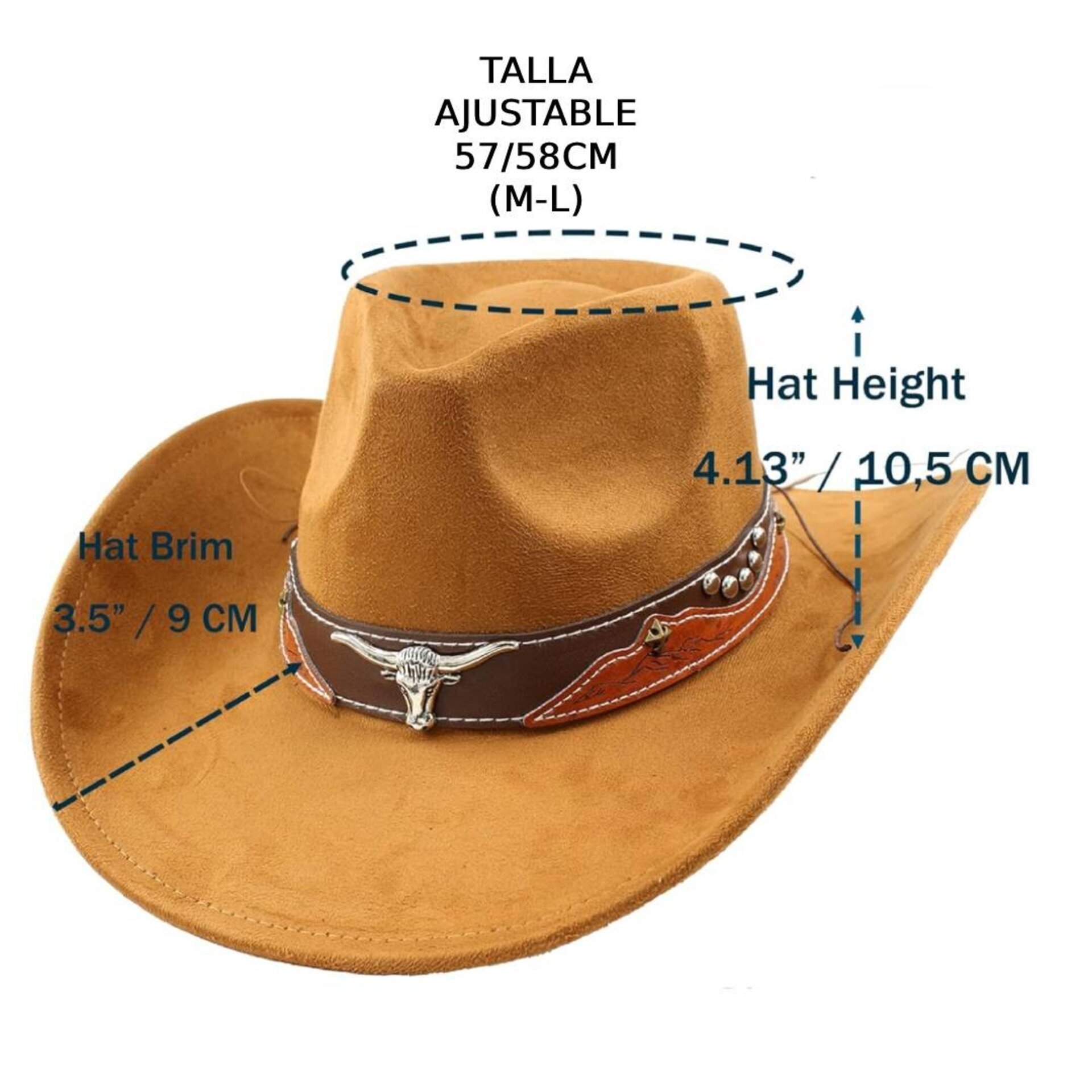 Sombrero Vaquero Western Cowboy Fieltro Marrón Country Adulto Ajustable M/L - 3