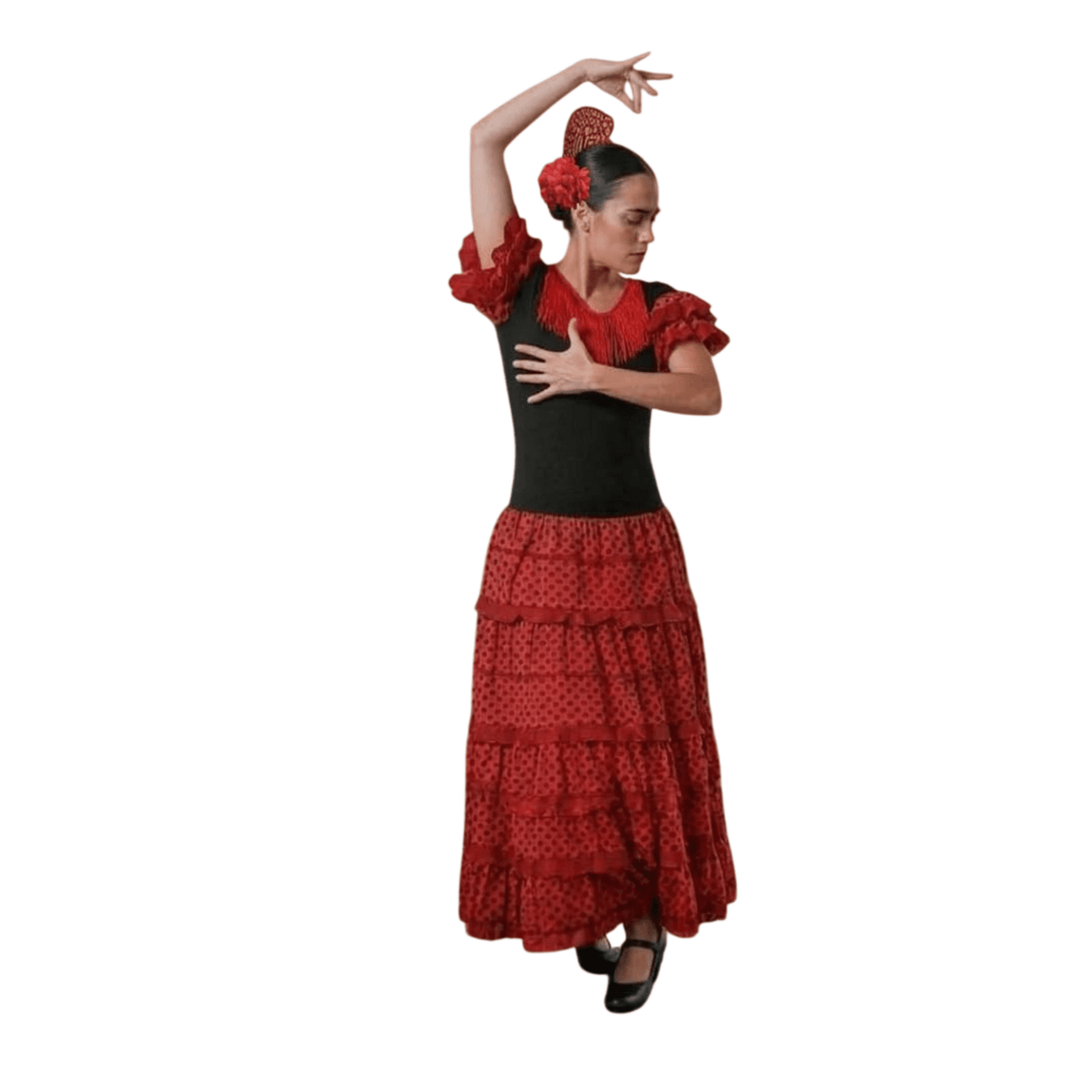 Vestido de Flamenca para Mujer Adulta con Peineta y Flor Roja - Traje de Sevilla - 3