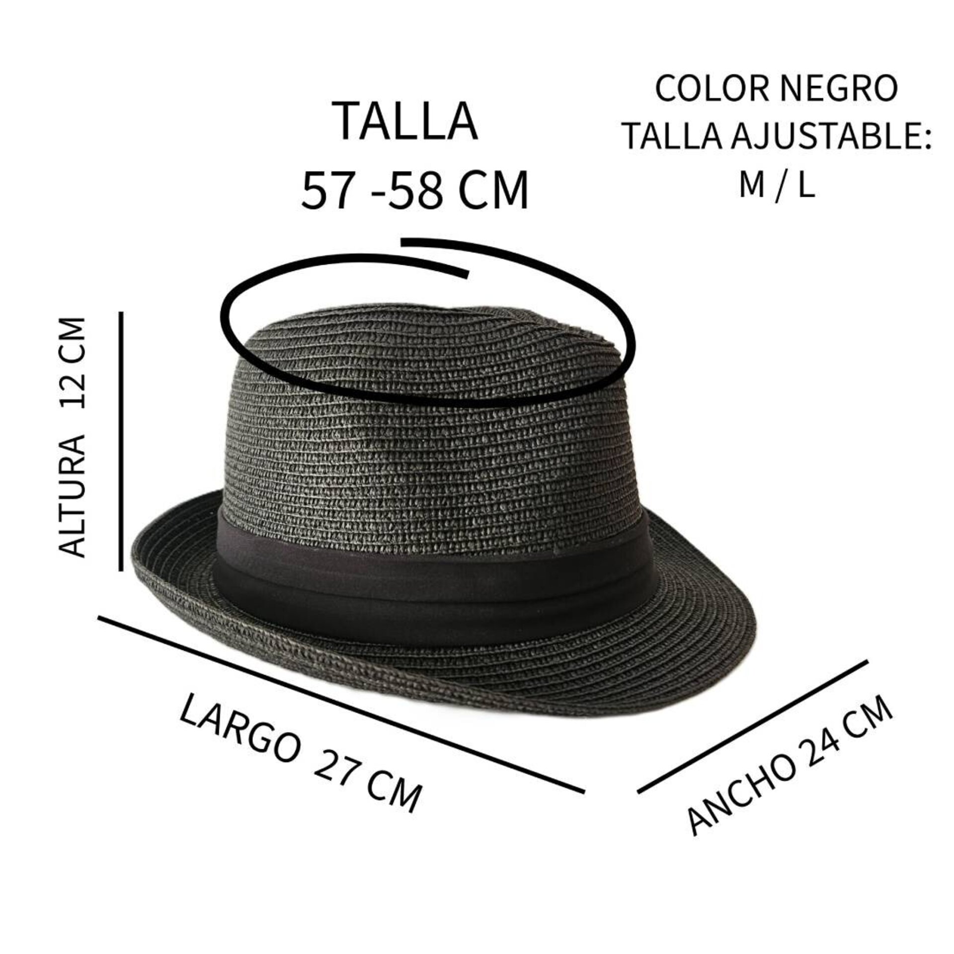 Sombrero Paja Negro Casual - Elegante, Transpirable y Ajustable | Trilby Adulto - 8