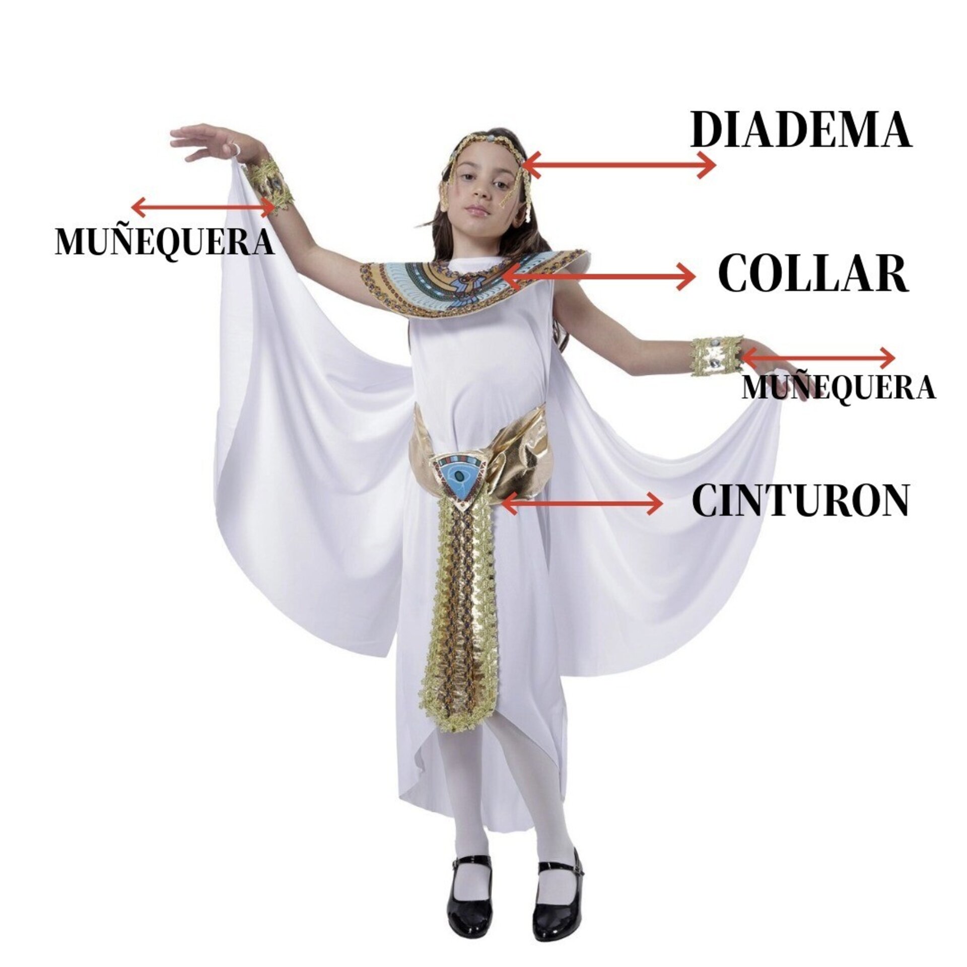 Disfraz de Reina Egipcia Niñas. Set de Cleopatra con Diadema, Collar y Muñequera - 2