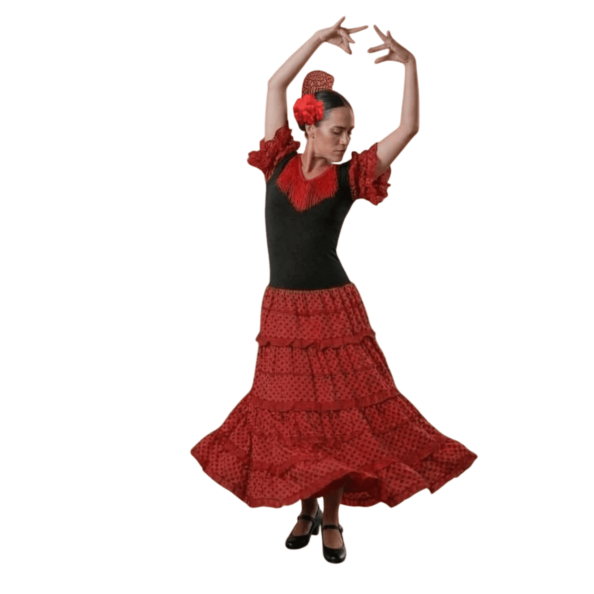 Vestido de Flamenca para Mujer Adulta con Peineta y Flor Roja - Traje de Sevilla - 5