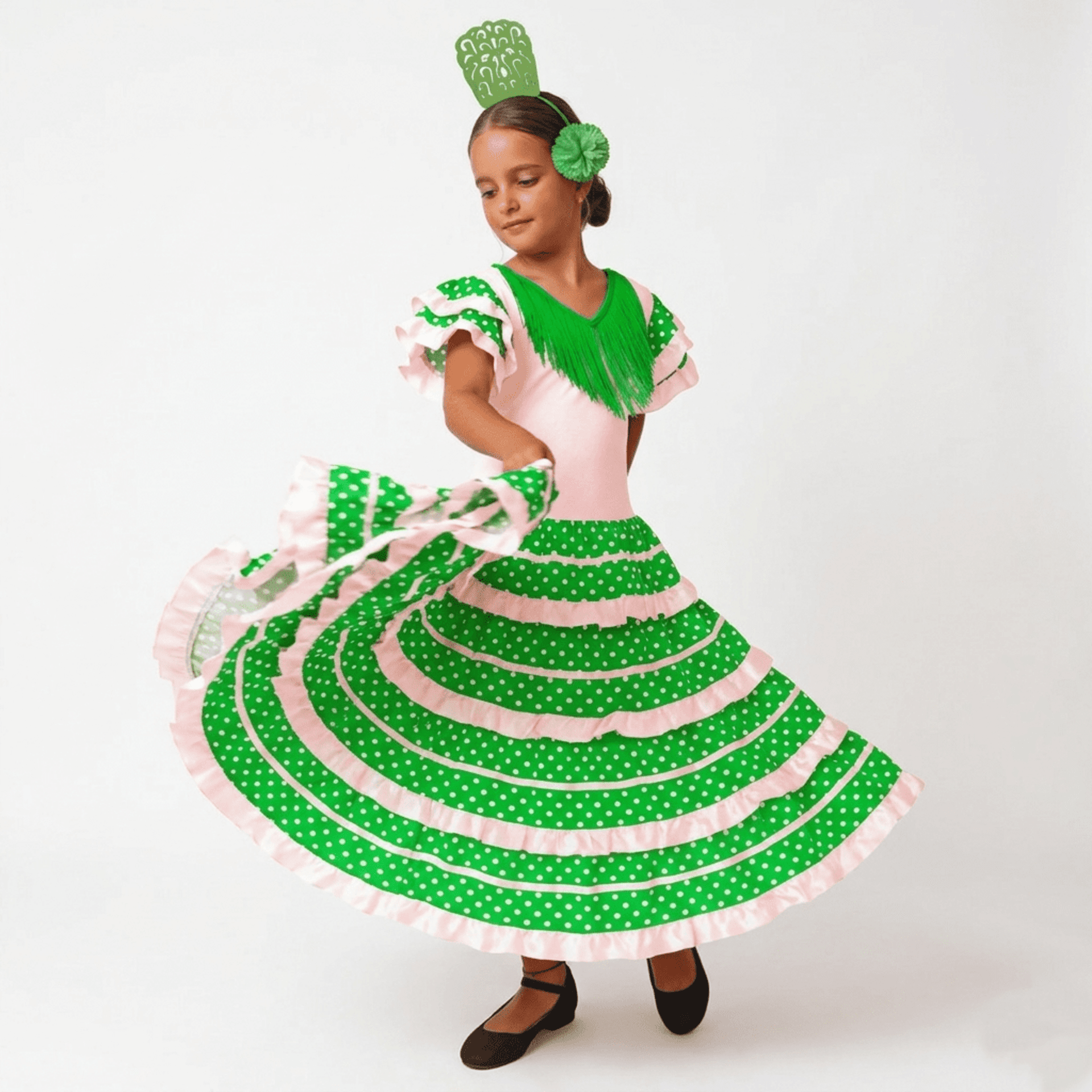 Disfraz de Flamenca Niña Vestido Sevillana con Lunares y Accesorios 1-12 Años - 5