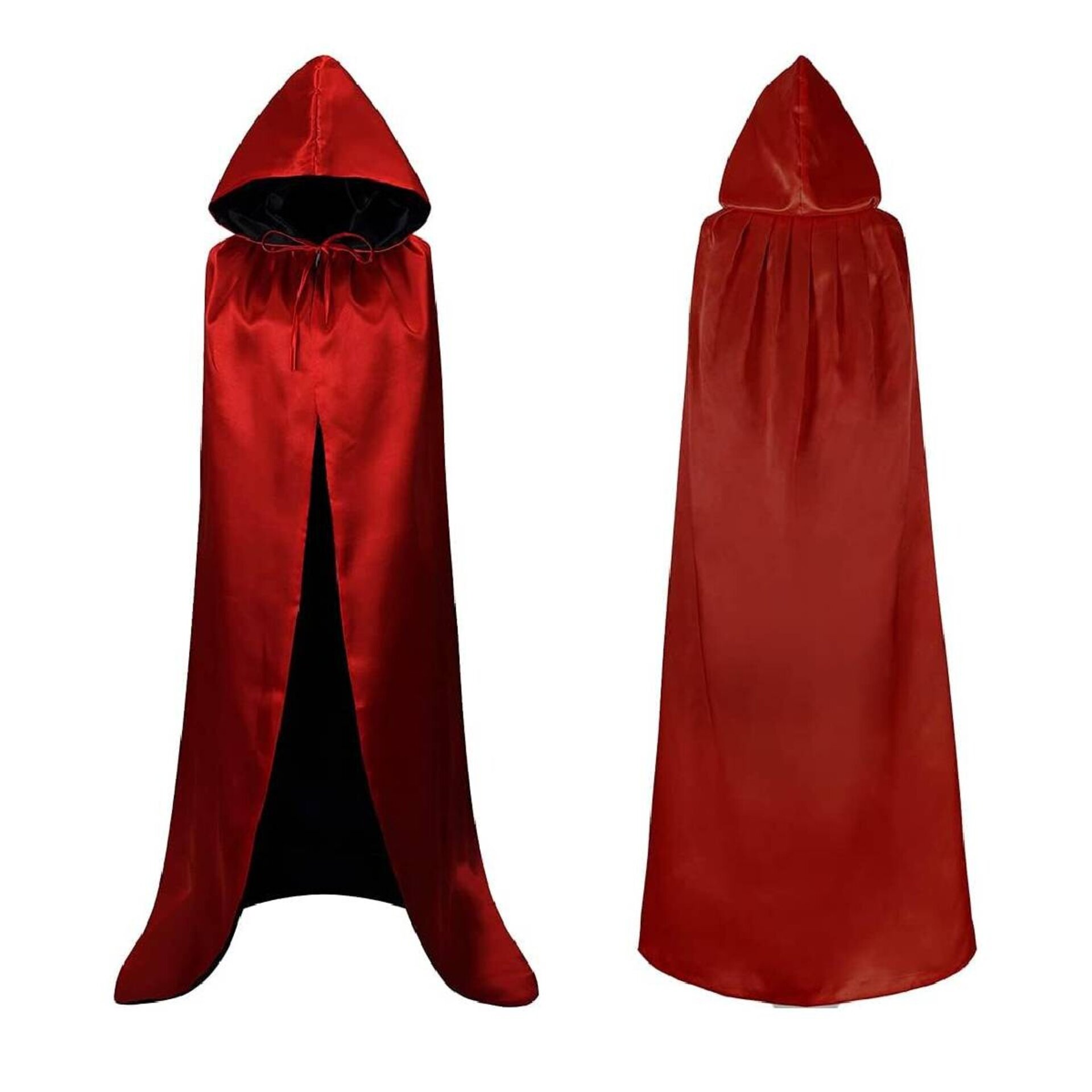 Capa Medieval con capucha Reversible doble cara en Negro y Rojo para disfraz - 2