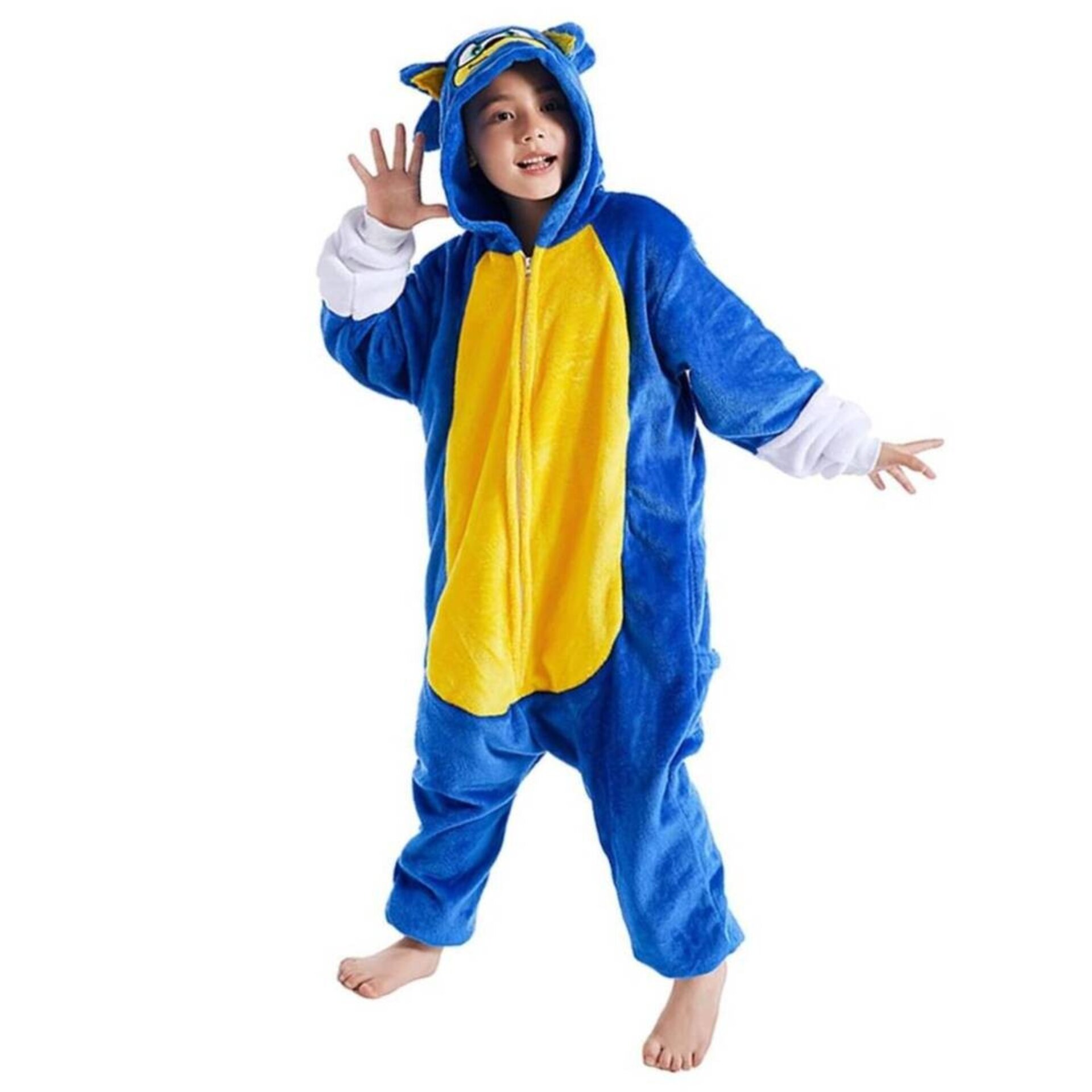 Pijama Mono Enterizo El Erizo Veloz Azul para Niños - Traje de Invierno Caliente - 7