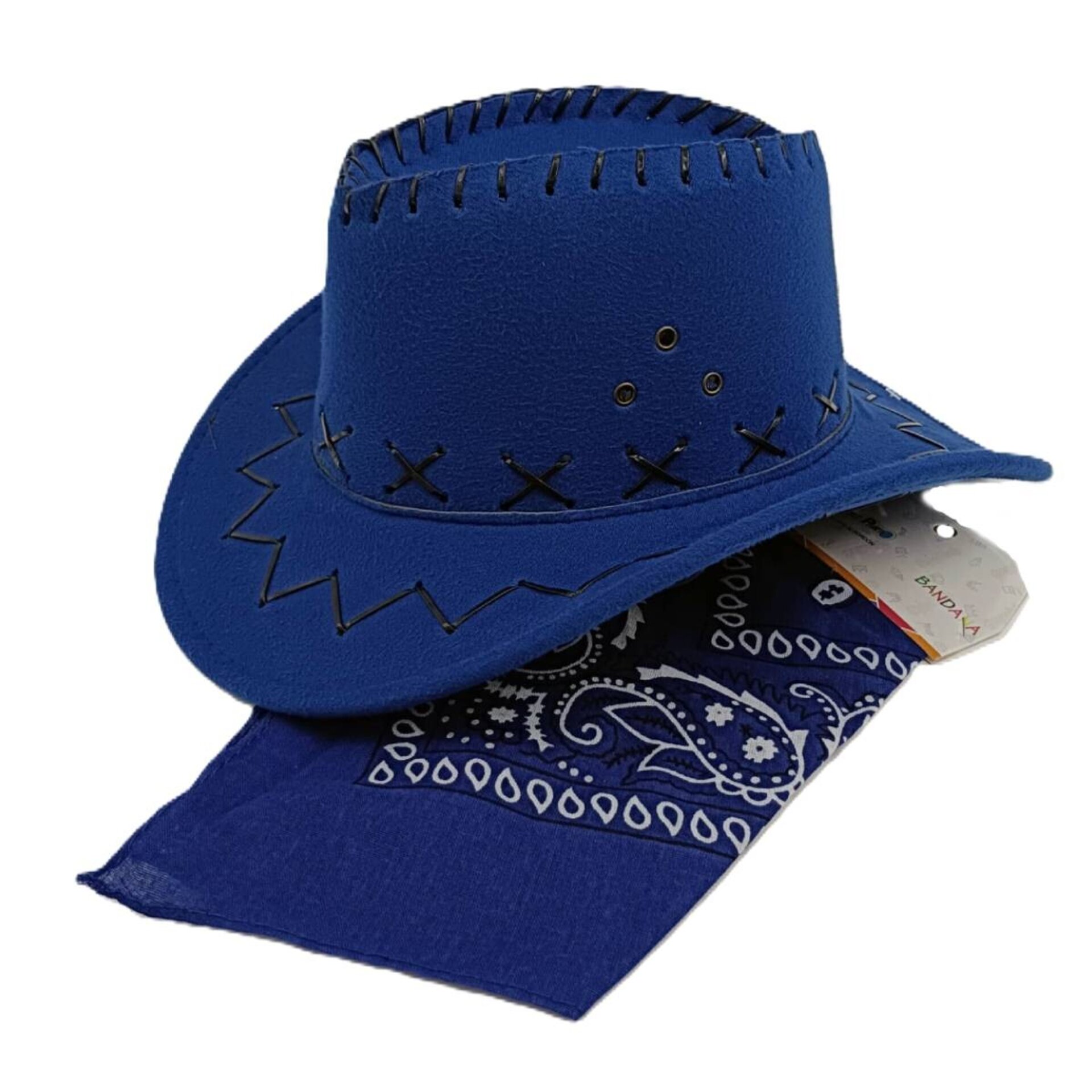 Sombrero Vaquero Cowboy Azul Niños Con Pañuelo Bandana Western Azul - 2
