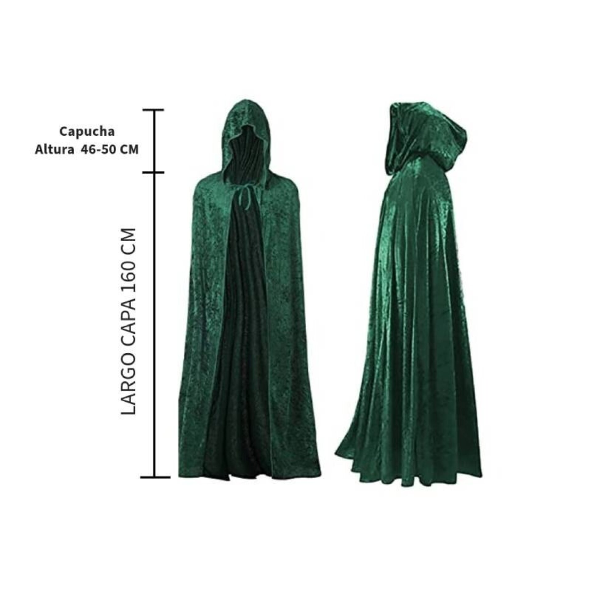 Capas con Capucha en Terciopelo Unisex para Disfraz de Niños y Adultos Verde - 4