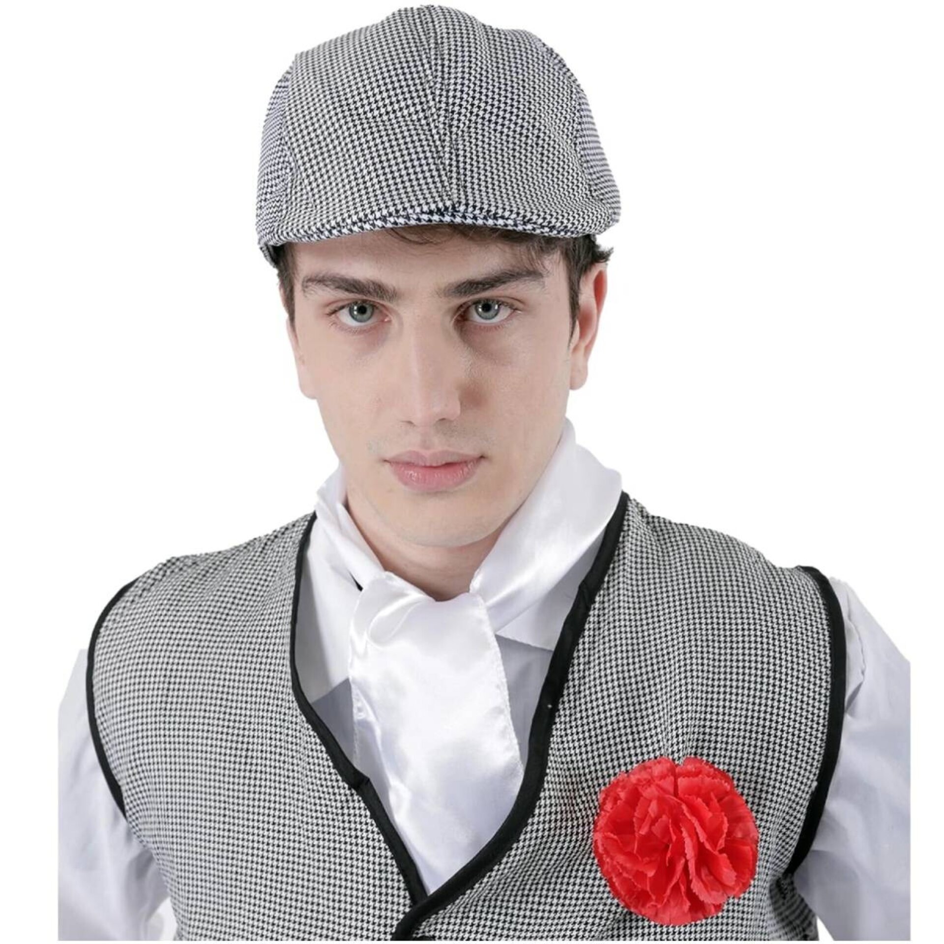 Gorra Chulapo San Isidro, Flor Clavel rojo, Pañuelo Blanco y Chaleco Adulto 4PCS - 2