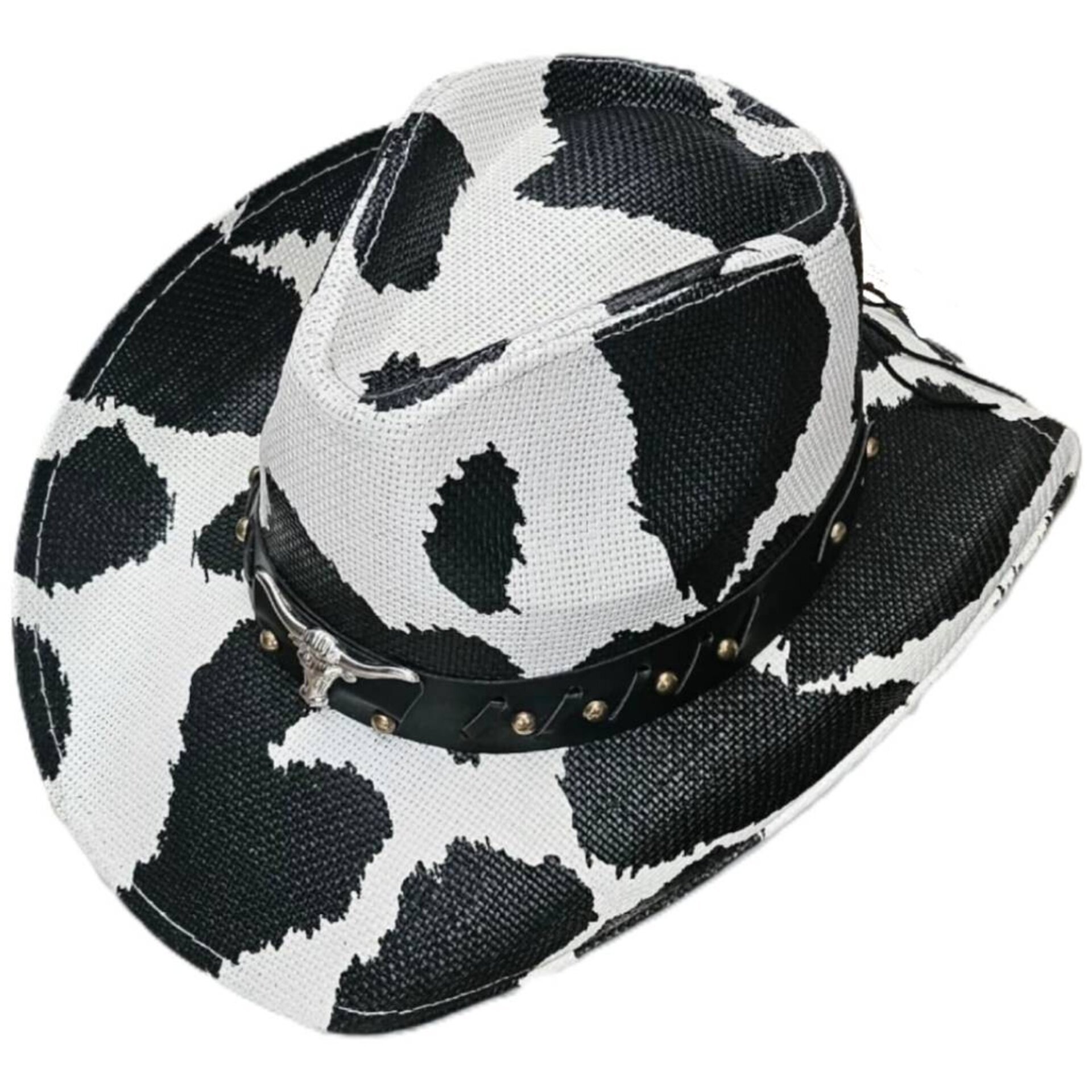 Sombrero Cowboy Vaquero Estampado Blanco Negro Western Adulto Ajustable M/L - 4