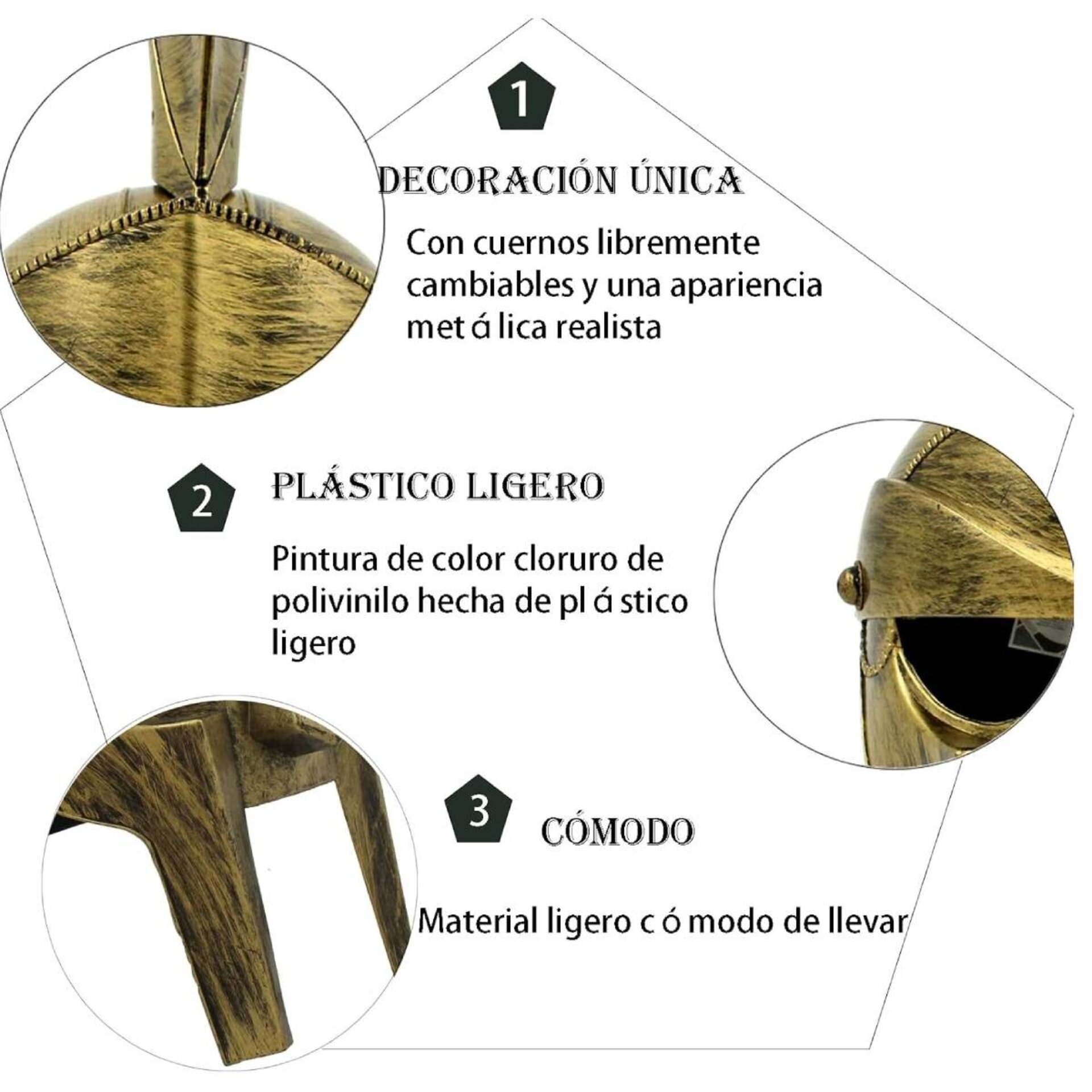 Casco Medieval para Disfraz Romano de Gladiador Guerrero Adulto Talla Única - 4
