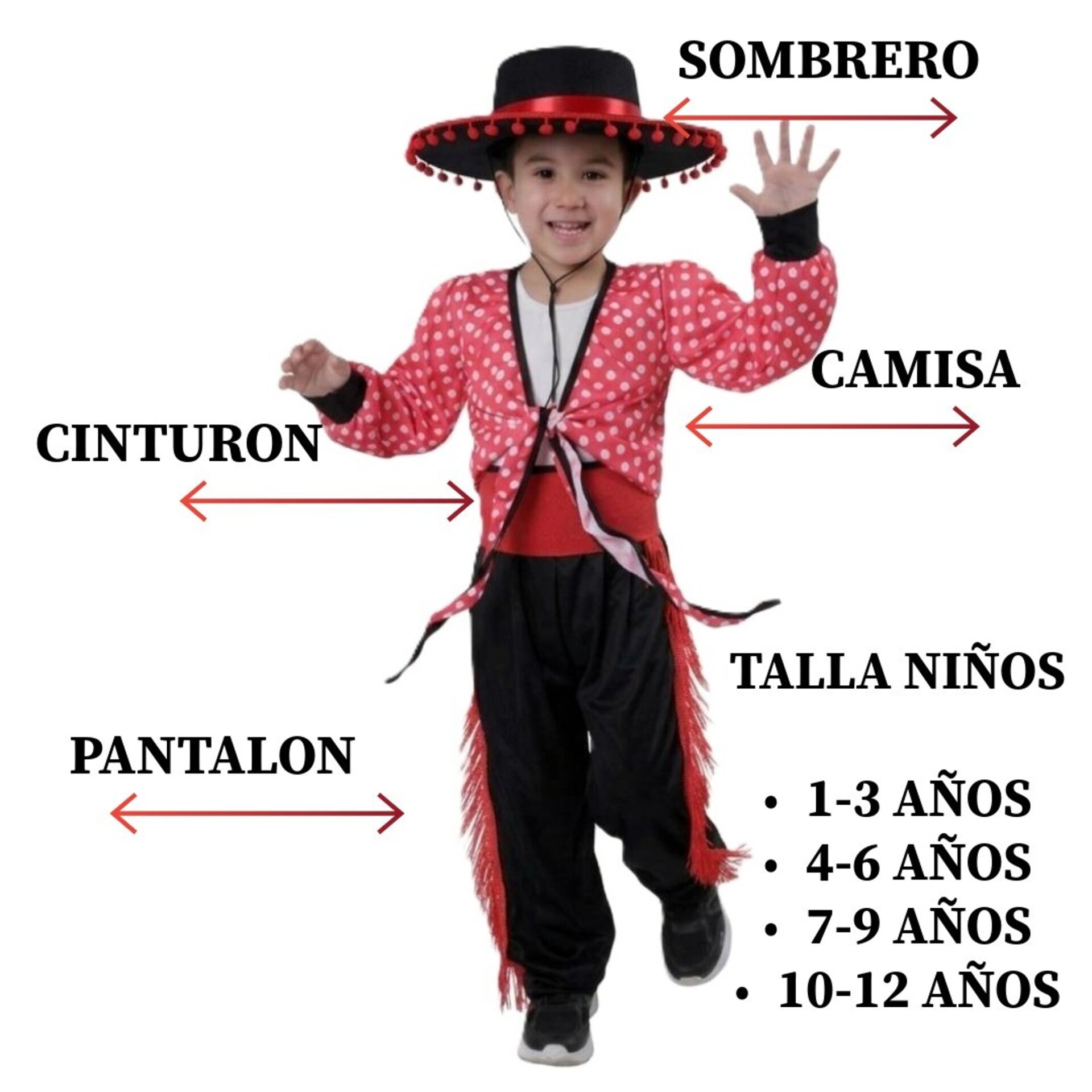 Disfraz de Bailarín Flamenco Infantil Cordobés con Sombrero y Fajín 1-12 Años - 5