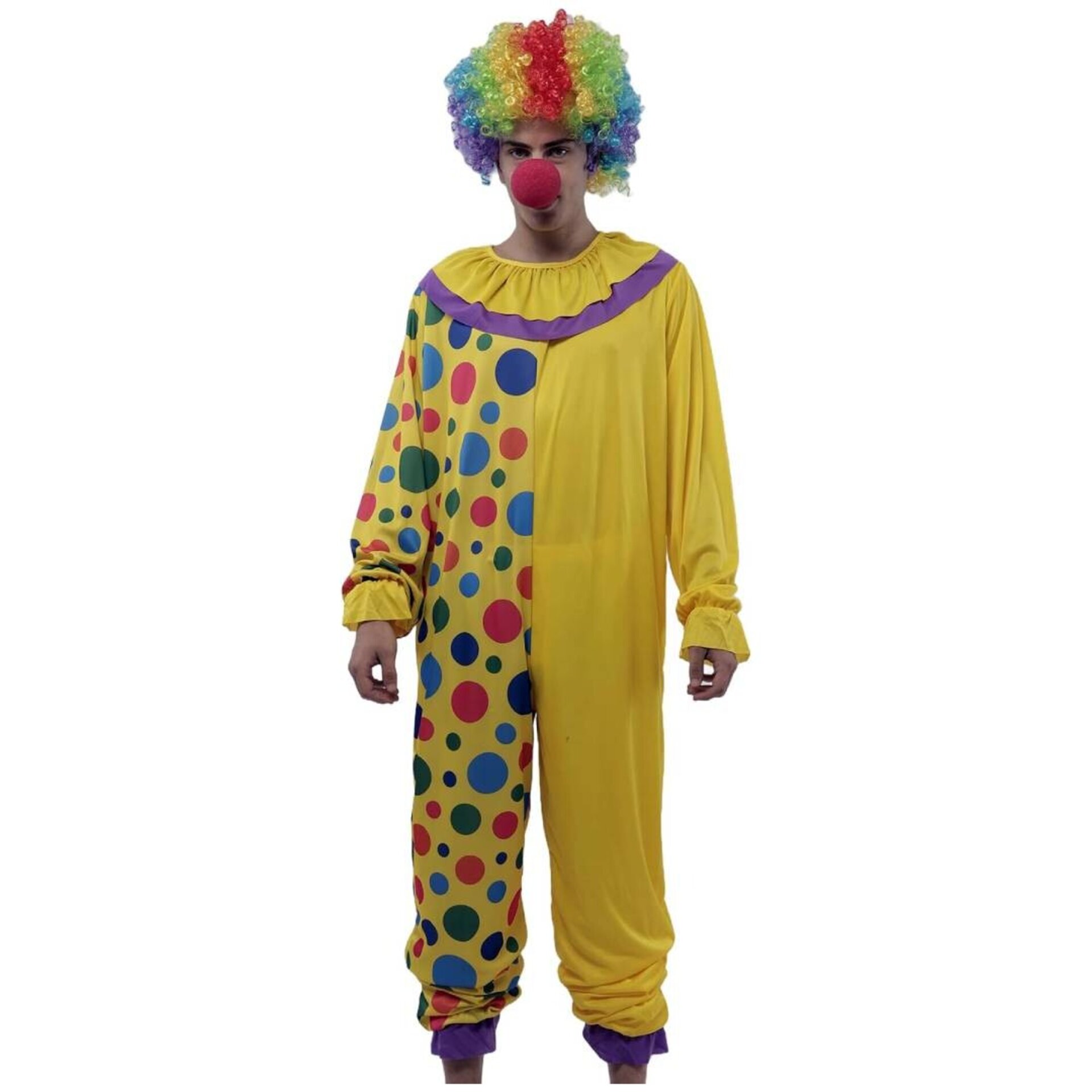 Disfraz Payaso de Circo Hombre Adulto Mono Enterizo con Lunares Peluca Nariz - 4